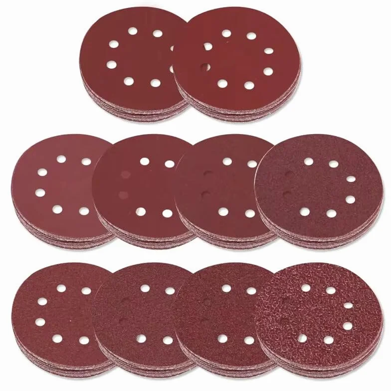 VIDOO Papier Ścierny Okrągły 125mm 5 Cali 8 Otworów Tarcze Szlifierskie na Rzep dla Polerowania Metalu Drewna i Usuwania Rdzy-100Pcs #180