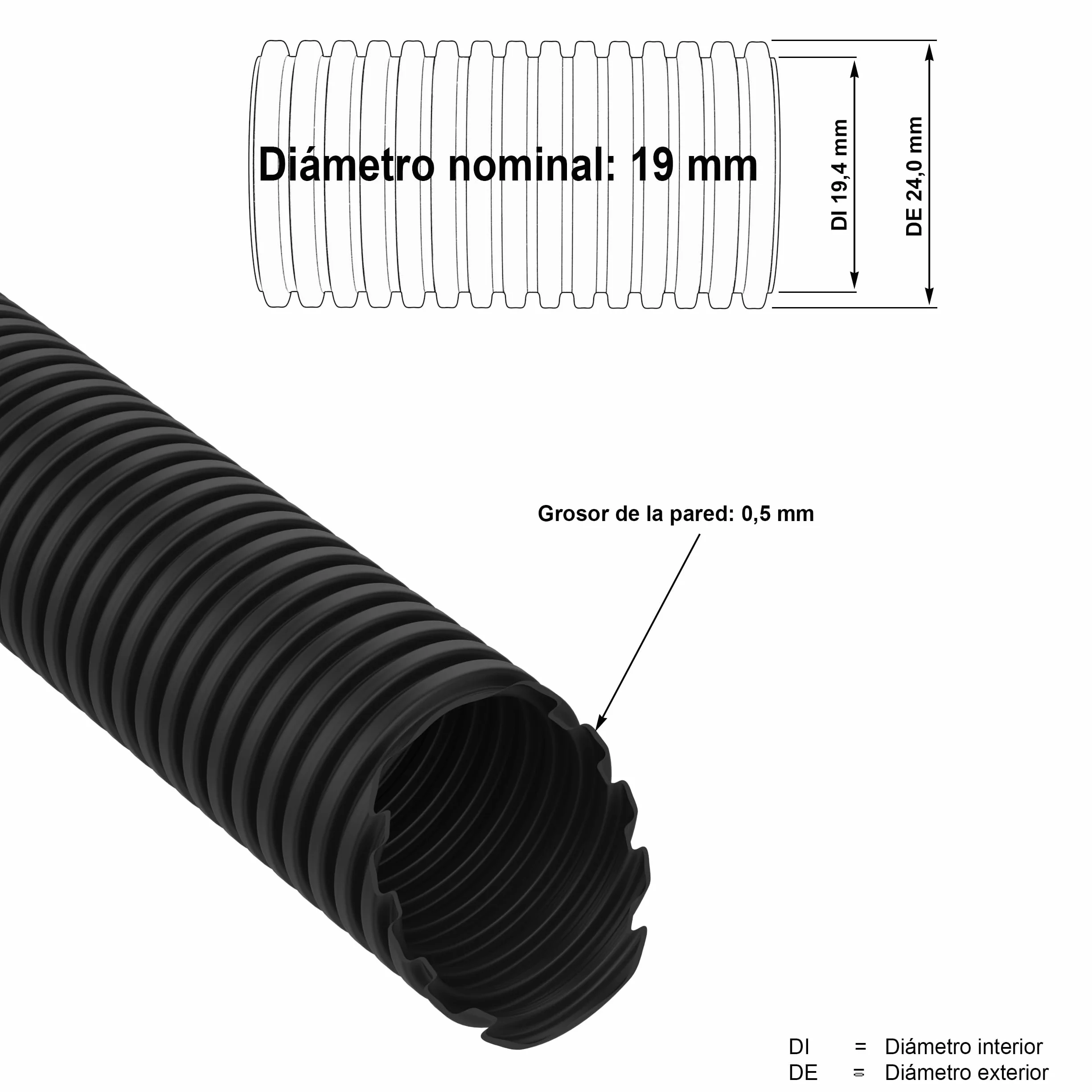 AUPROTEC Osłona do zarządzania przewodem, 2 m, średnica wewnętrzna 19 mm, polipropylen, czarna
