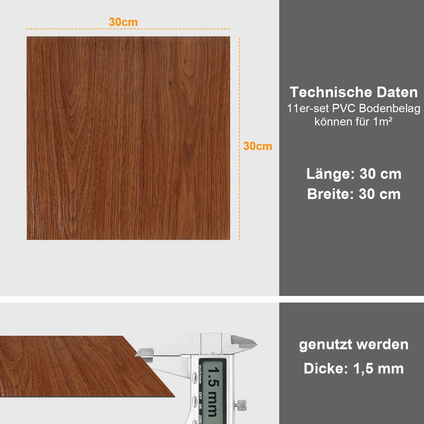 Fiqops 30 x 30 cm, ok. 4 m², 44 płytki PCW, wykładzina podłogowa, samoprzylepna, winylowa, antypoślizgowa, wodoodporna, laminat, płytki winylowe, do ogrzewania podłogowego, kolor drewna, rysunek