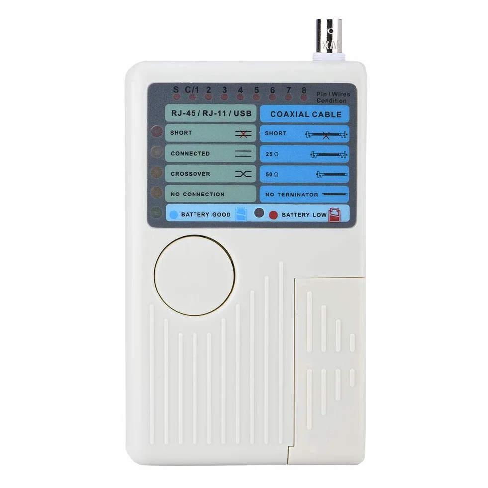 Optimal Shop Tester Kabli Sieciowych 4 w 1 Kabel LAN RJ45/RJ11/USB/BNC Tester Przewodów Cat5 Cat6, Narzędzie do Testowania Przewodów, Ergonomiczna, Przenośna Konstrukcja Podręczna