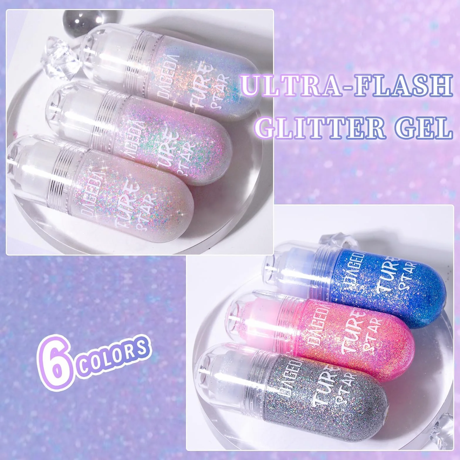 Prreal Roll-on Body Glitter Gel, Color Change Glitter for Festival Rave Accessories, Face Paint Holografic Hair Glitters, Sparkle Shimmer Halloween Makeup for Rave Party (03Sparkling Pink)