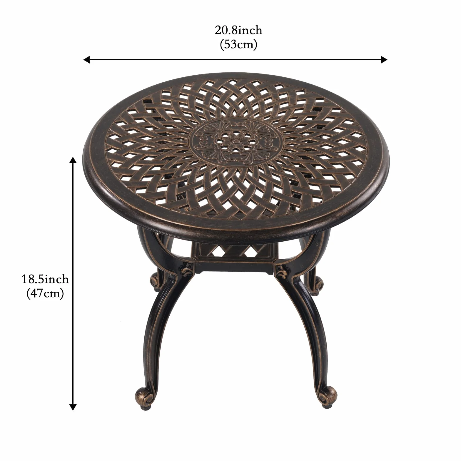 Aluminiowy stolik pomocniczy patio okrągły antyczny 53 cm