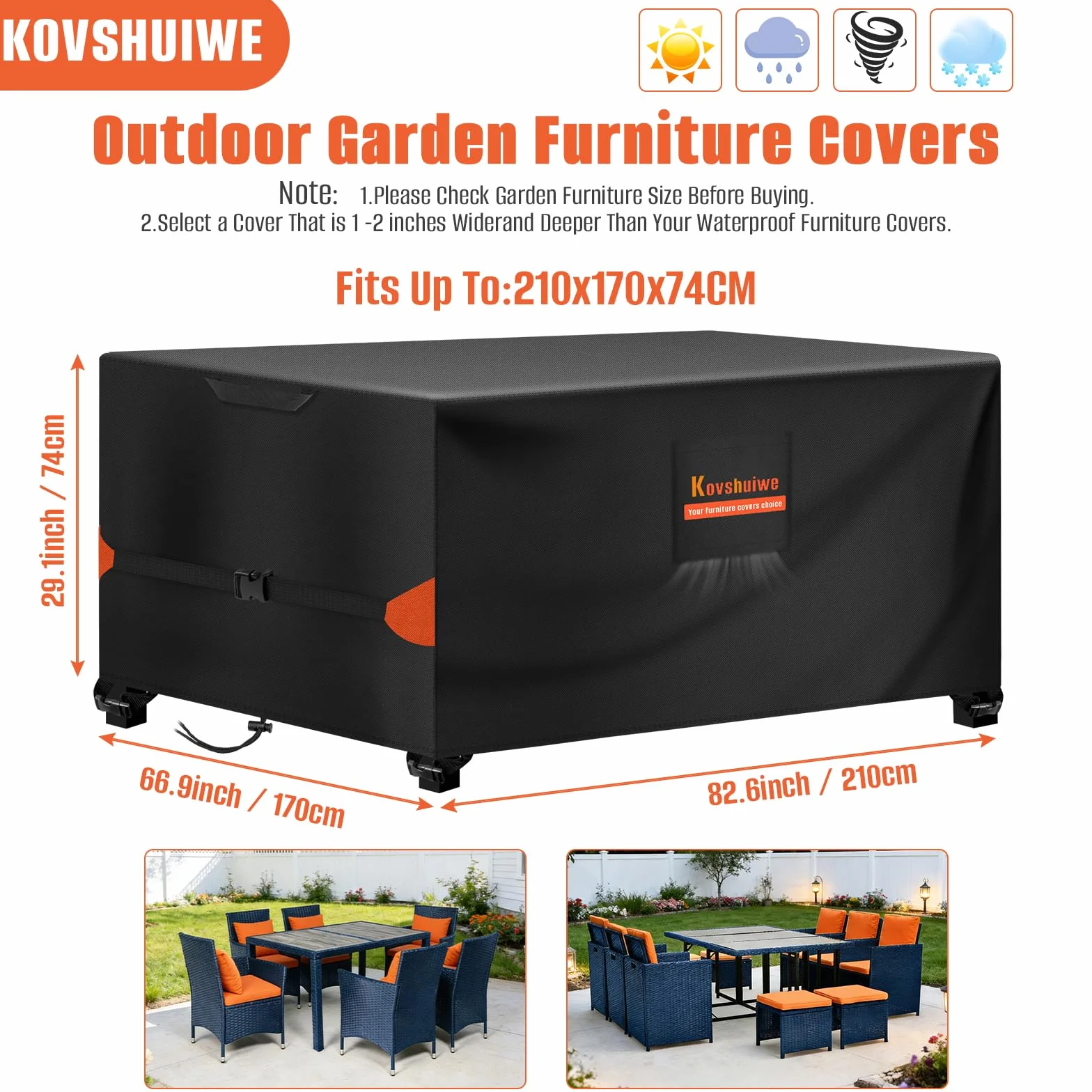 Pokrowiec na meble ogrodowe 210x170x74 cm wodoszczelny 420D Heavy Duty
