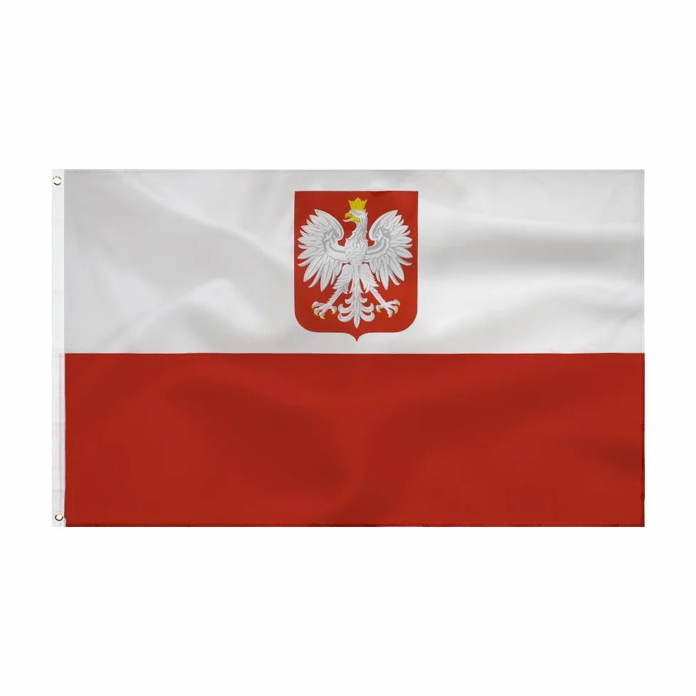 Flaga Polski z Orzełem 90 x 150 cm Poliestrowa z Metalowymi Oczkami