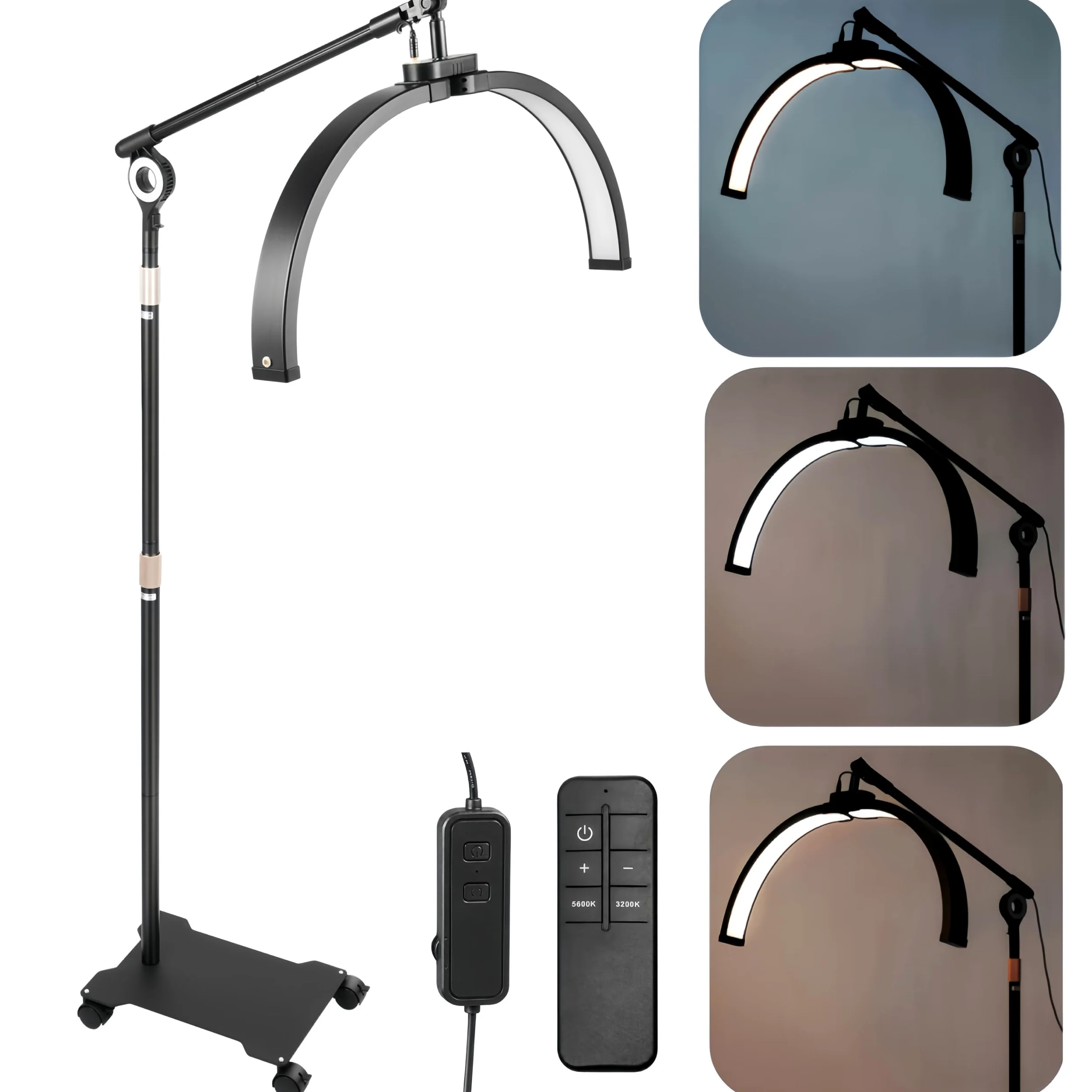 Lampa LED z półksiężycem, przedłużanie rzęs z uchwytem na telefon, składane, chowane rzęsy, 3200 K-5600 K, profesjonalna lampa estetyczna, dla artystów tatuażu, makijażystów