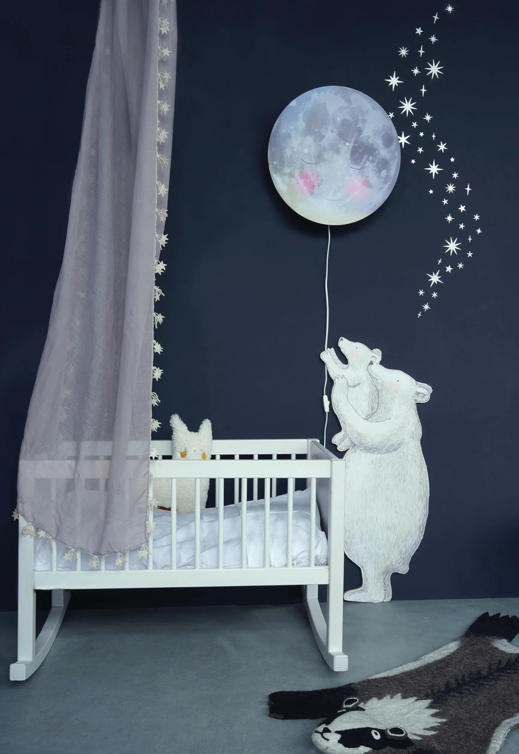 Lampa ścienna ze śpiącym księżycem, Ø 45 cm, do pokoju dziecięcego