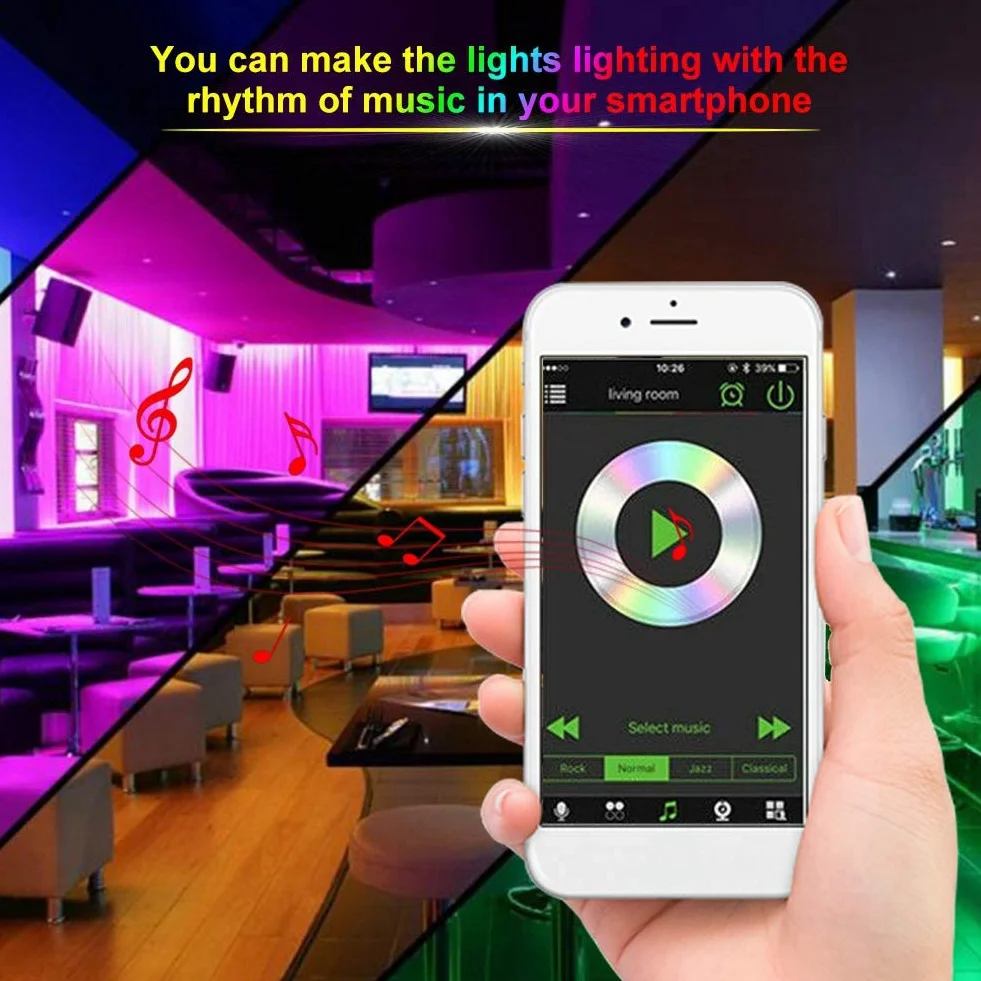 Kontroler LED WiFi, listwa świetlna RGB, sterowanie za pomocą aplikacji, zasięg 30 m, kompatybilny z systemem Android 4.3/iOS 7.0, inteligentne oświetlenie domu na imprezę, randkę, do kina domowego