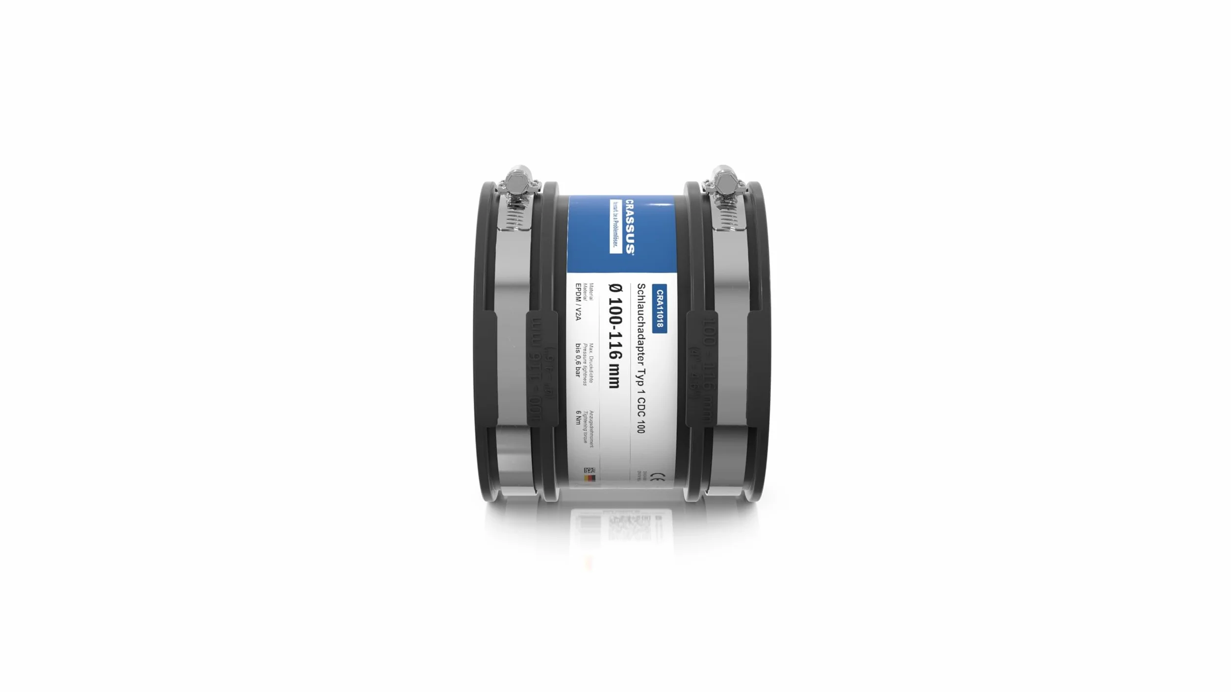 Crassus Adapter do węża CDC 100 typ 1 z wargą wewnętrzną, TPE/ V2A, 1 sztuka, 100-116 mm, CRA11018