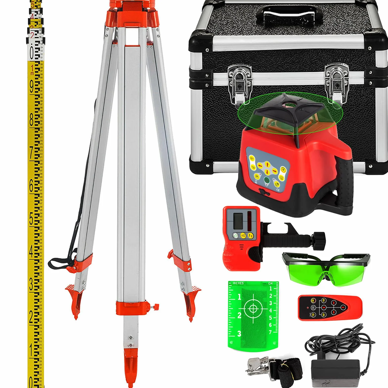 VEVOR Profesjonalny laser rotacyjny maks. zakres roboczy 500 m, zielony, laser liniowy 360 stopni, laserowy wysokościomierz, wodo- i pyłoszczelny, czas pracy na zewnątrz, czas pracy 20 godzin, ze