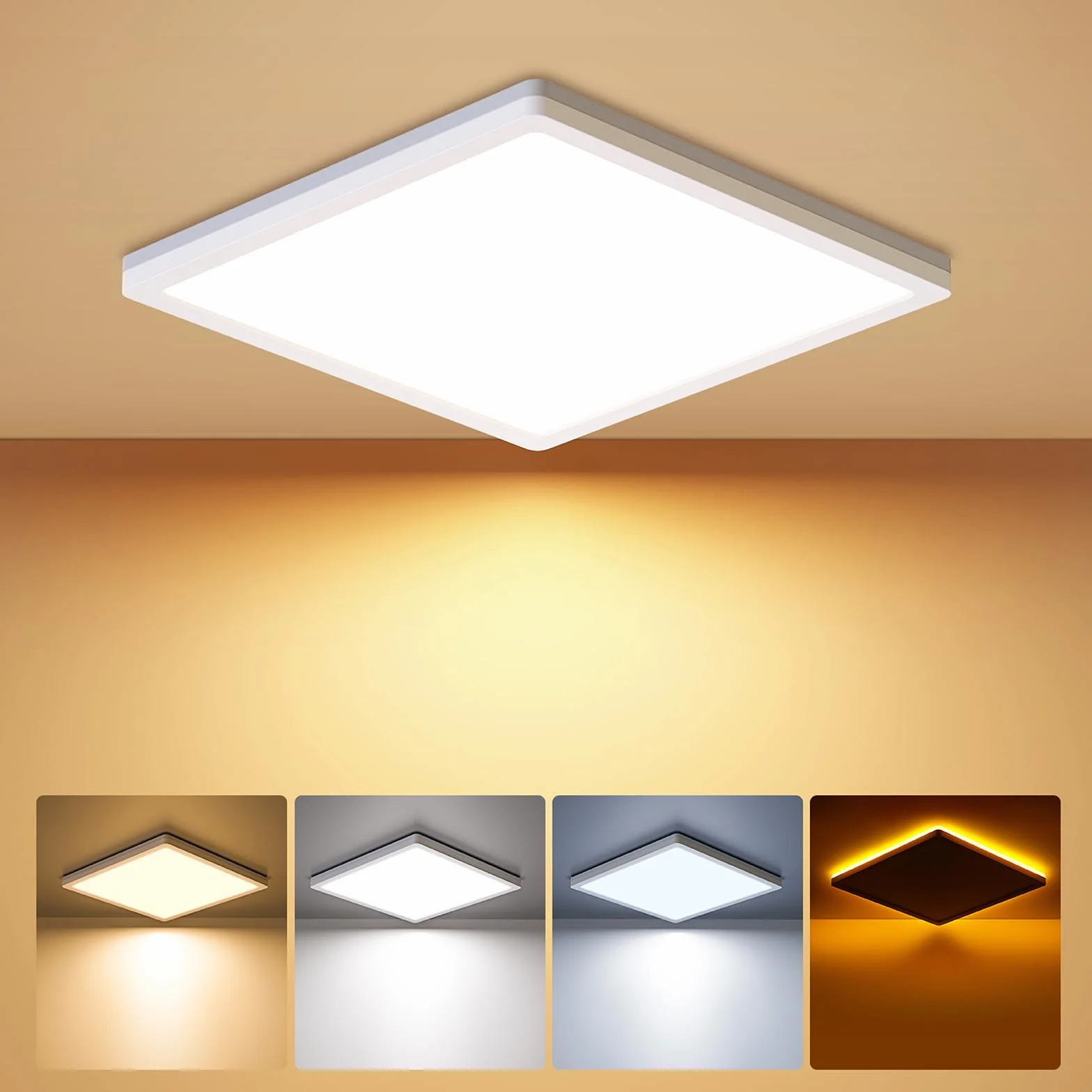 BLNAN Płaska Lampka Sufitowa LED z Światłem Nocym 2000K, 24W Lampka Sufitowa Ciepła Białe Neutralne Białe Zimne 3000K/4000K/5000K, 2400LM Panel Świetlny do Przedpokoju Sypialnia Salon Kuchnia, 30CM