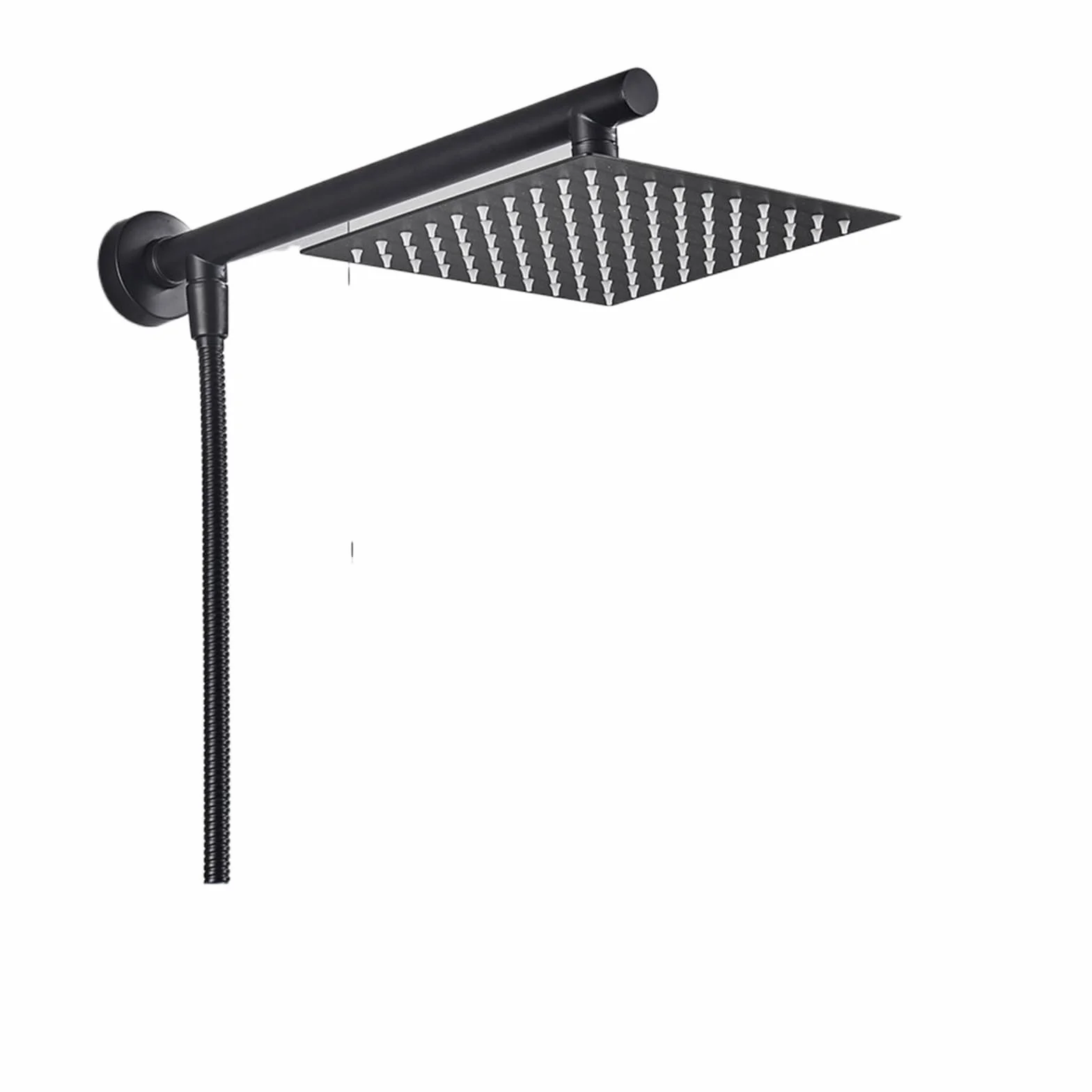 Matowa czarna 30 cm deszczownica głowica prysznicowa ze stali nierdzewnej głowica prysznicowa montowana na ścianie mosiężne ramię prysznicowe 150 cm wąż ultracienka konstrukcja dla luksusowego spa