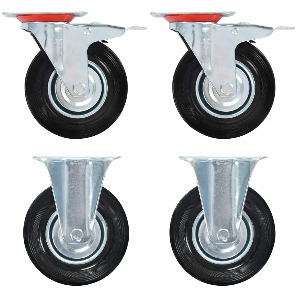 Gumowe kółka zestaw 4 szt. 125 mm z ramą cynkową 100 kg na rolkę, 2 kółka skrętne, podwójny hamulec 100 x 80 mm, do warsztatu, magazynu, wózka transportowego