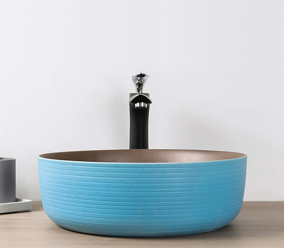 Ceramiczna Umywalka Łazienkowa, Umywalka Nablatowa, Okrągła, Porcelanowa, Ceramiczna, Artystyczna Umywalka Łazienkowa Z Odpływem Ze Stali Nierdzewnej, 25,7 X 5,9 Cala, Ni