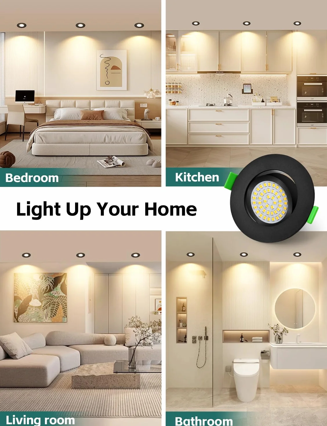 KYOTECH reflektory LED wpuszczane z możliwością ściemniania 68–80 mm 5W IP44, ultracienkie, neutralna biel 4000K, wodoszczelne rotacyjne o 45° reflektory sufitowe do łazienki, czarne, zestaw 6 sztuk