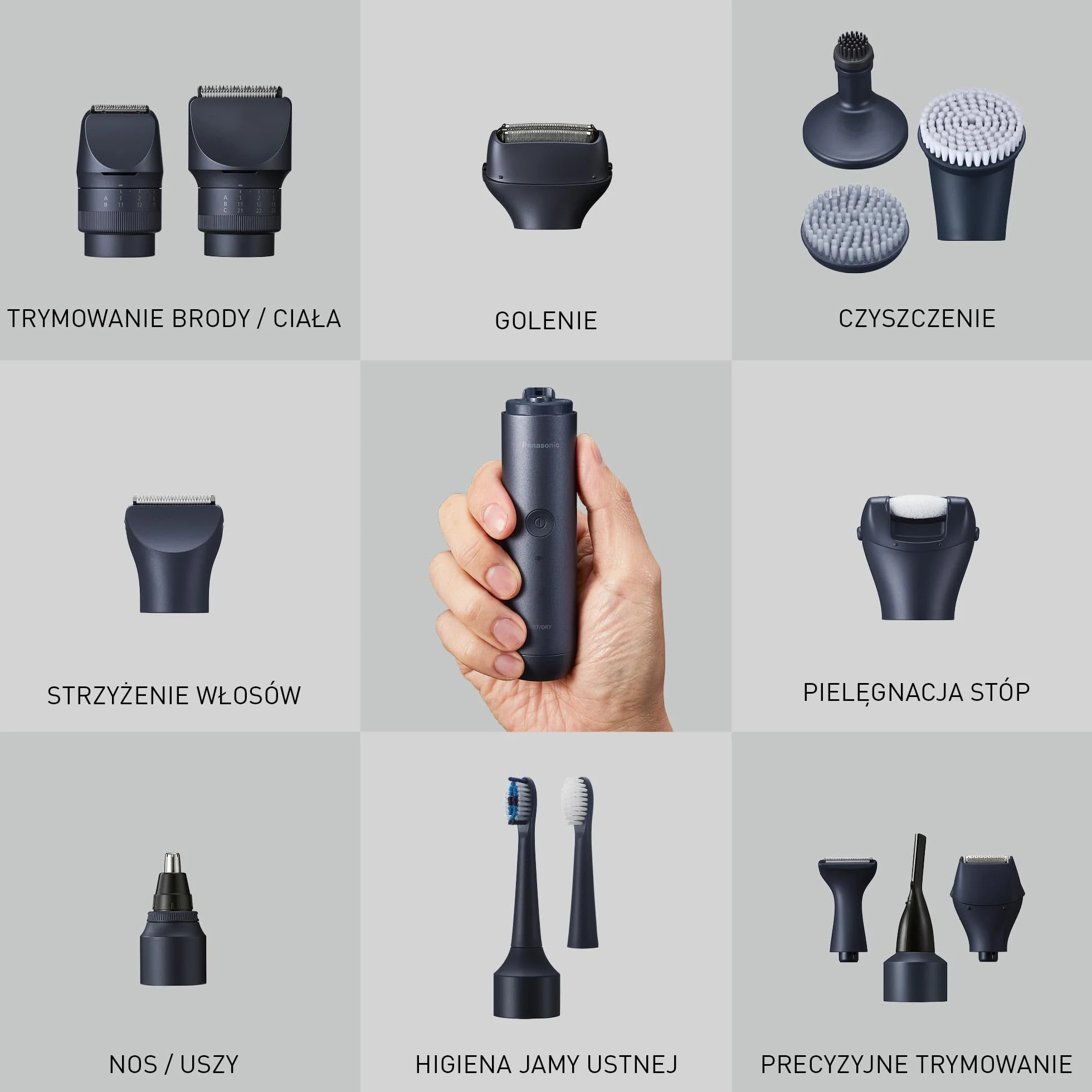 Panasonic ER-CTN1 MULTISHAPE modułowy system do pielęgnacji osobistej - nasadka trymera do brody/włosów (39 długości cięcia, wodoodporna)