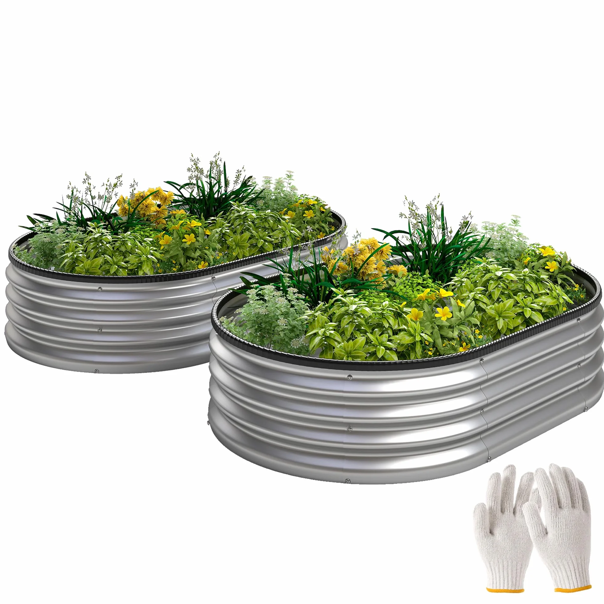 Outsunny Podwyższona grządka metalowa zestaw 2 sztuk 135 x 90 x 30 cm owalna