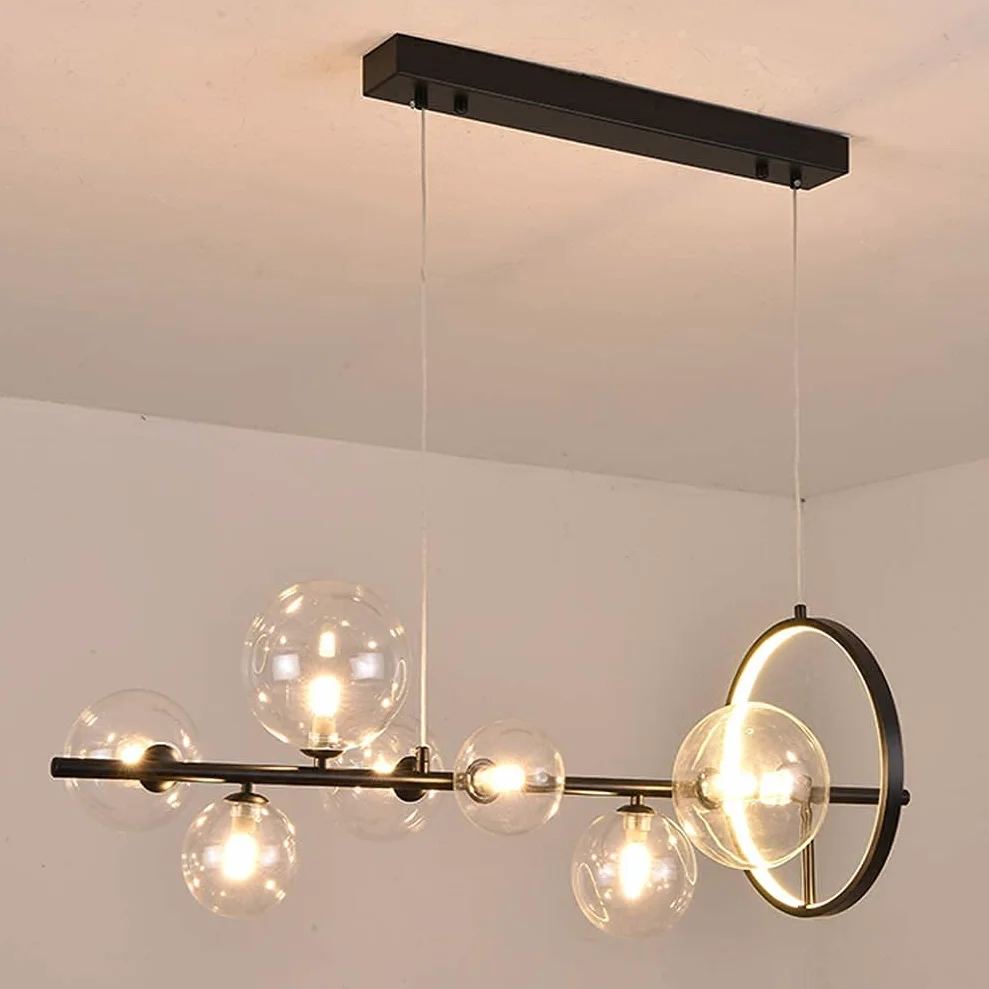 Kreatywna nowoczesna lampa kinkiet, G4, szklana kula lampa wisząca, żyrandol z regulacją wysokości, nordycka restauracja Bubble Ball Led żyrandol, 3000 K, 10 * G4 Interesting