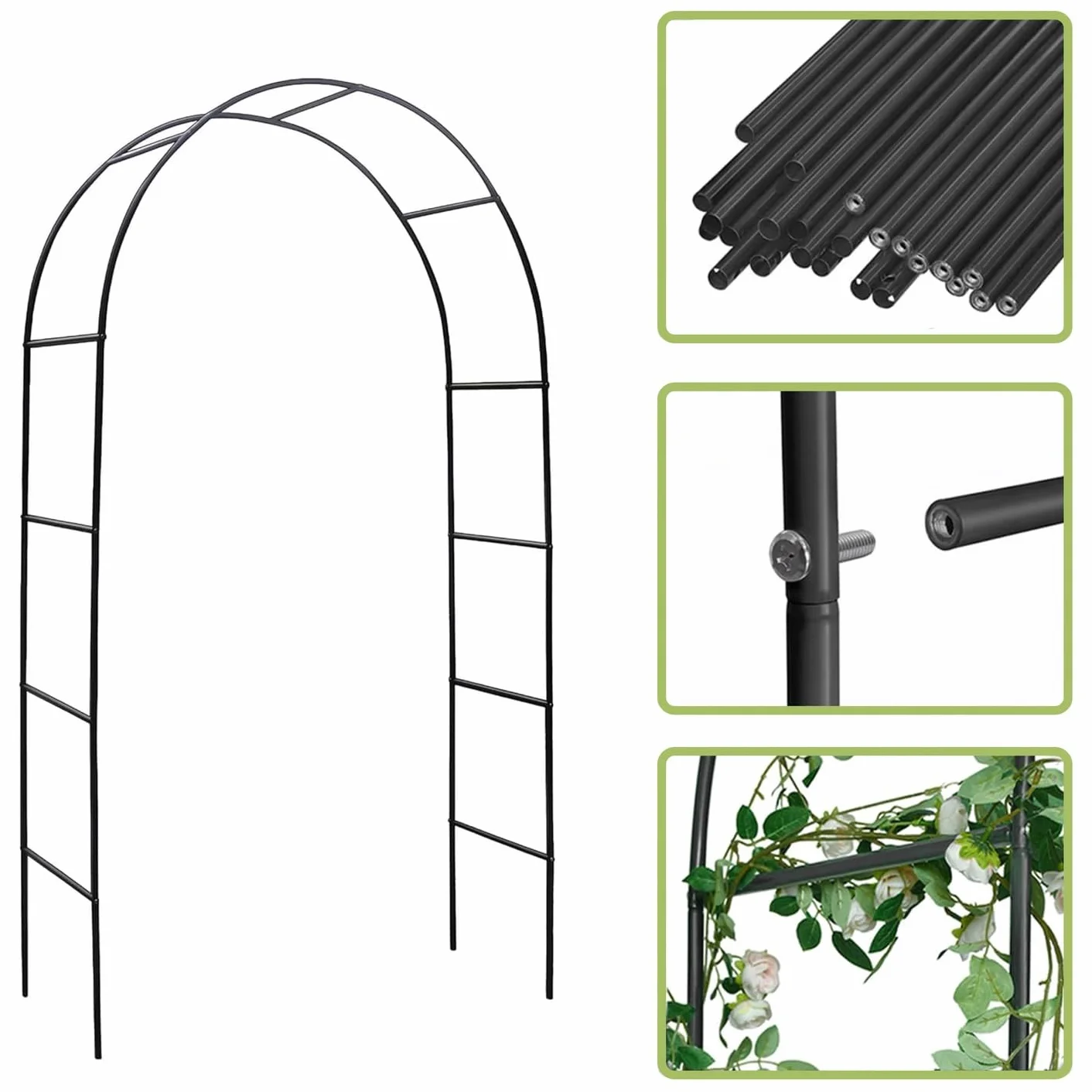 KRUMAD Pergola Ogrodowa na Róże 240x140x38 cm, Stabilna Metalowa Konstrukcja, Odporny na Warunki Atmosferyczne Stelaż, Podpora do Róż, Winorośli i Pnączy, Łatwy Montaż, Idealna do Ogrodu i Tarasu