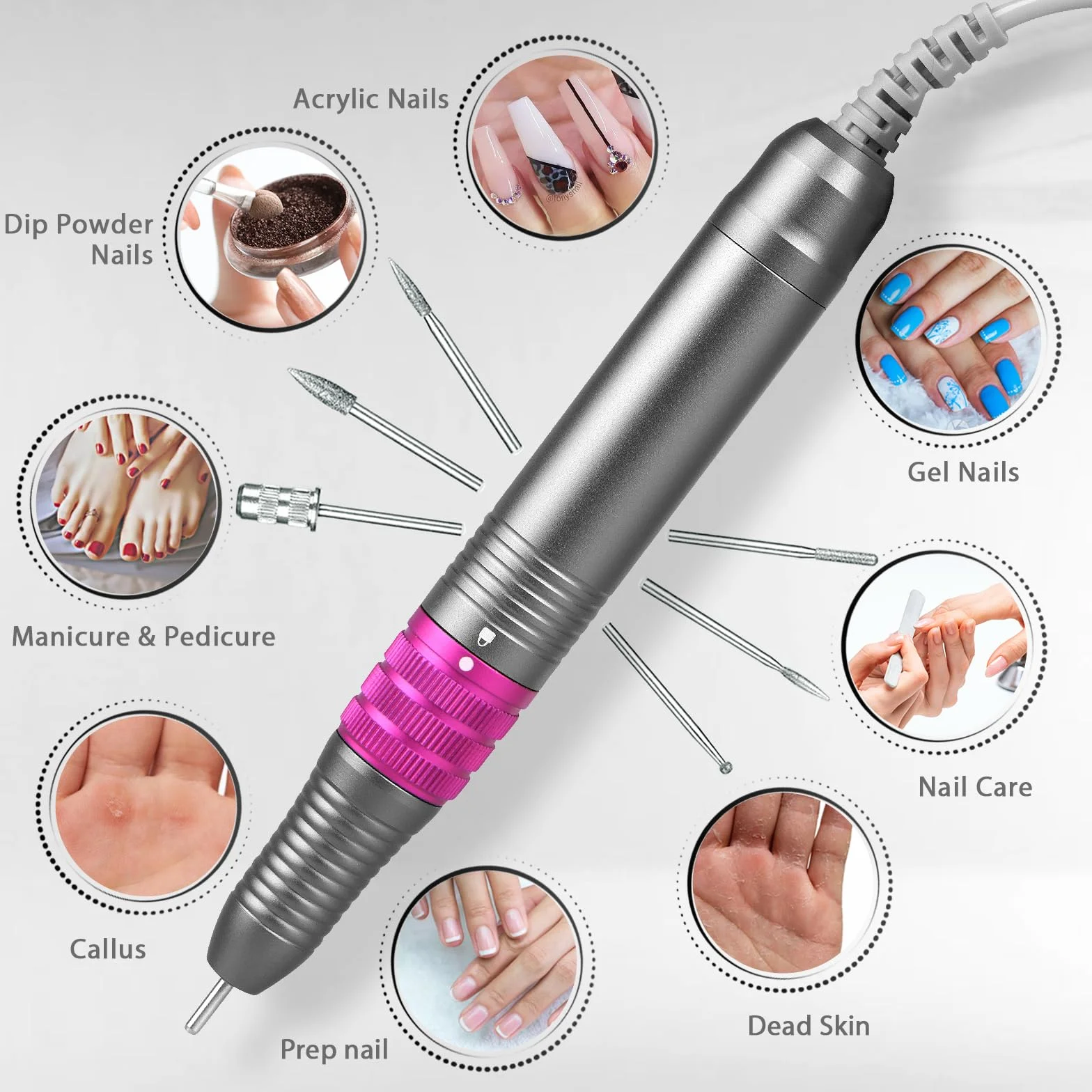 Frezarka do paznokci, ulepszona, profesjonalna frezarka do paznokci 35000 obr./min, do paznokci żelowych, akrylowych, zestaw do manicure, pedicure, elektryczny zestaw pilników do paznokci z