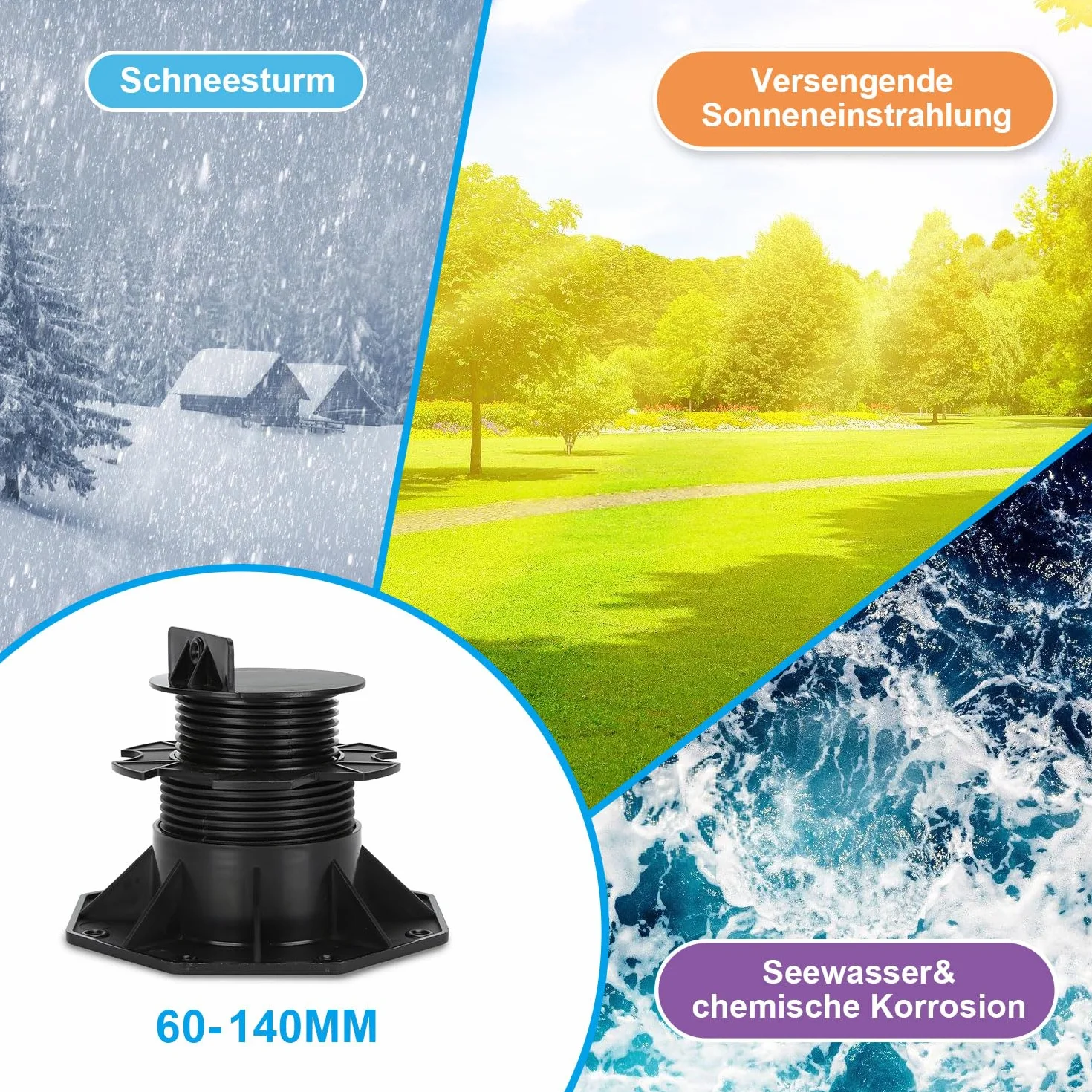 Łożysko szczękowe z regulacją wysokości, 50 sztuk, łożysko tarasowe 60-140 mm, łożysko szczudła tarasowe, regulowane łożysko płytowe, do płyt tarasowych i konstrukcji nośnej, drewno WPC