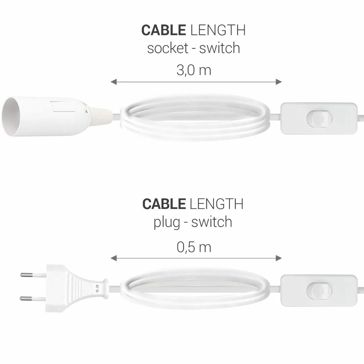 kwmobile Oprawa lampy E14 z przełącznikiem – oprawka E 14 biała z kablem sieciowym 3,5 m – zawieszenie lampy wiszącej