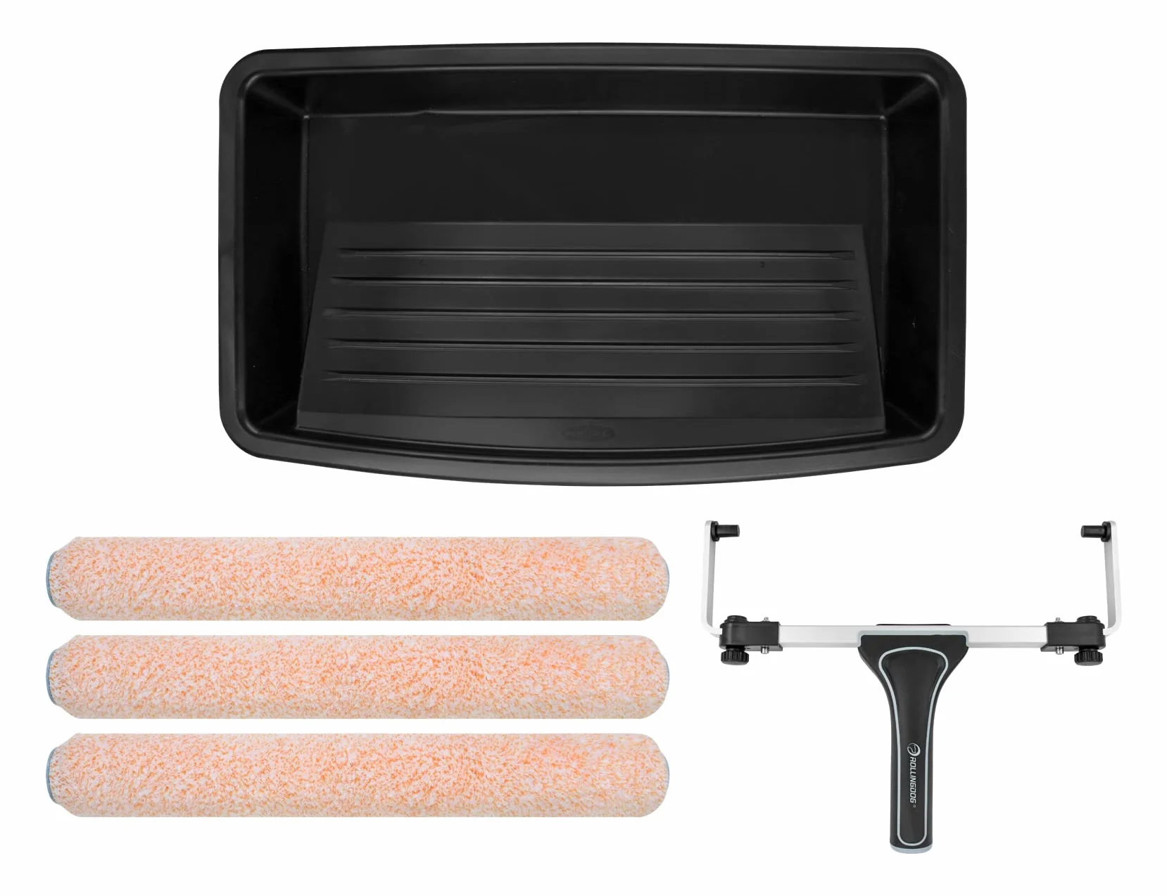 ROLLINGDOG Duży zestaw wałków malarskich 45 cm, rama wałka malarskiego, rękawy z mikrofibry (3 sztuki), duża taca do wałków malarskich
