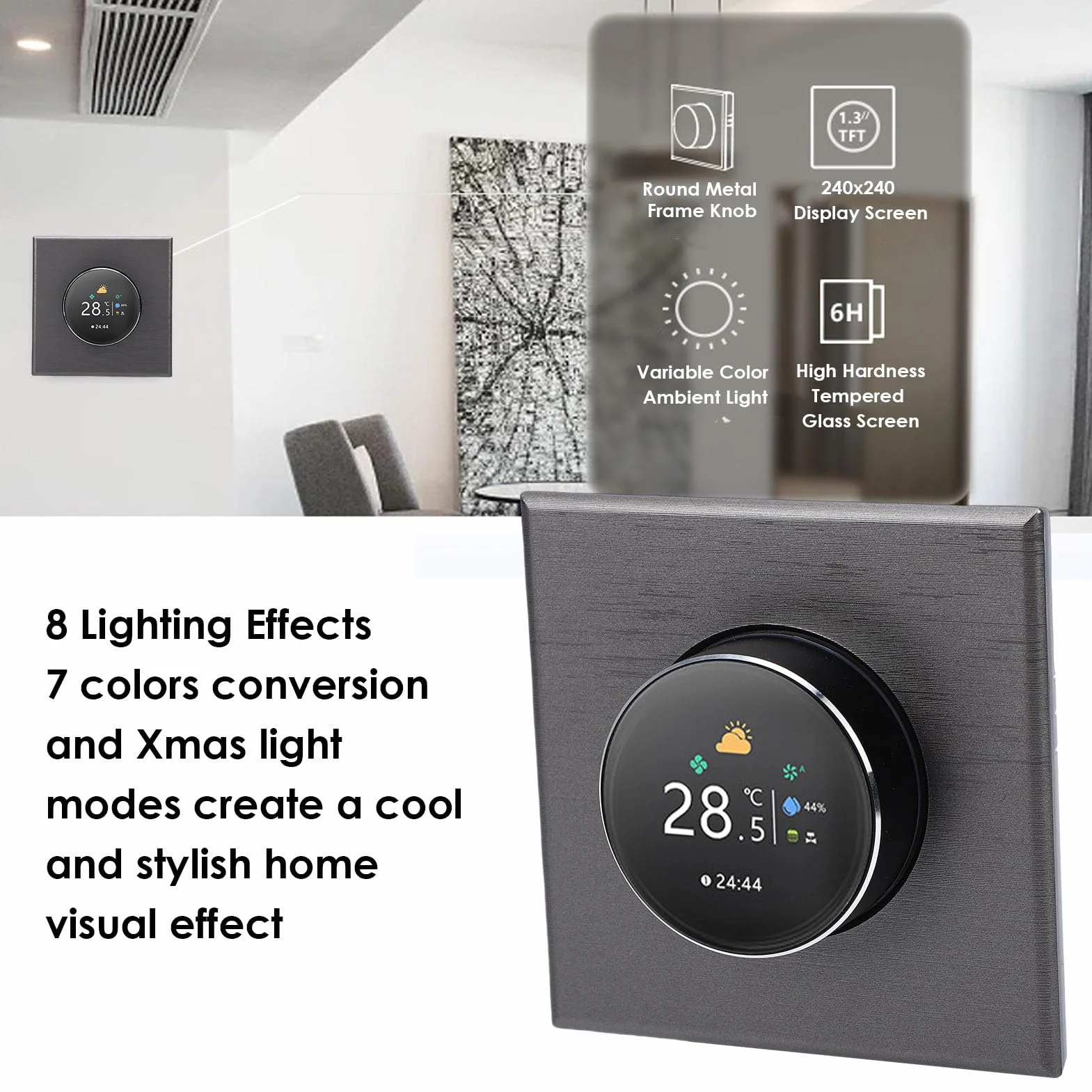 lyrlody Inteligentny Termostat WiFi, Termostat PC ABS z Inteligentnym Pokrętłem z Ekranem TFT 240x240, Pilot z Aplikacji, Programowalny od 41 do 95F, do Domowego Systemu Ogrzewania Podłogowego AC