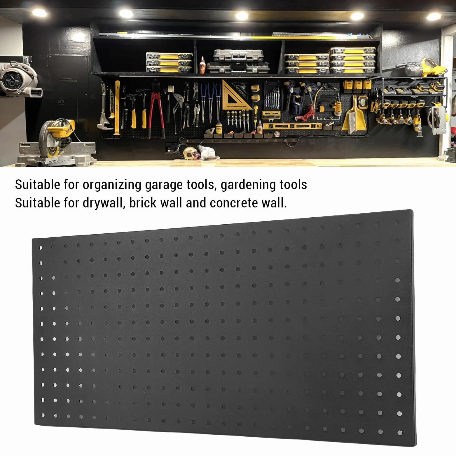HUIOP Metalowe Panele ścienne z Pegboardami Modułowe Tablice z Narzędziami do Organizowania Narzędzi 24 Cale X 12 Cali Czarny Organizer ścienny Pegboardami Przechowywanie Narzędzi