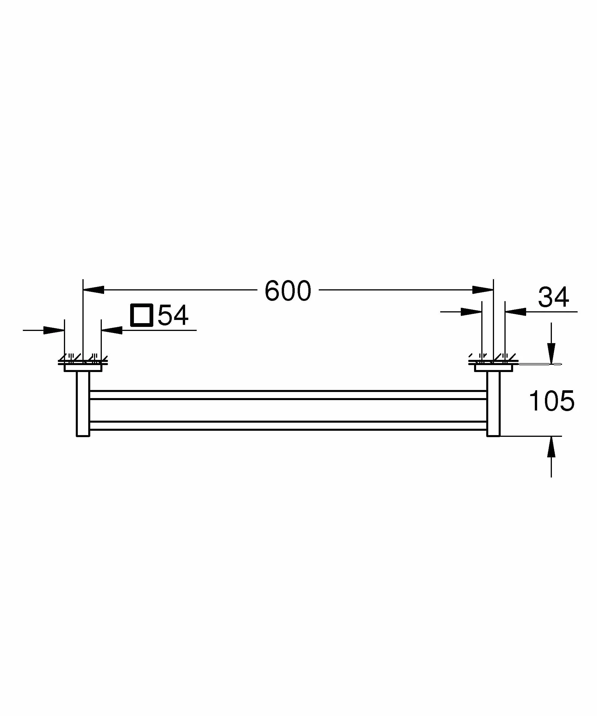 GROHE Start Cube Podwójny wieszak na ręczniki – łazienkowy montowany na ścianie podwójny wieszak na ręczniki (metal, ukryte zapięcie, ze śrubami i kołkami), rozmiar 654 mm, czarny matowy, 411042430