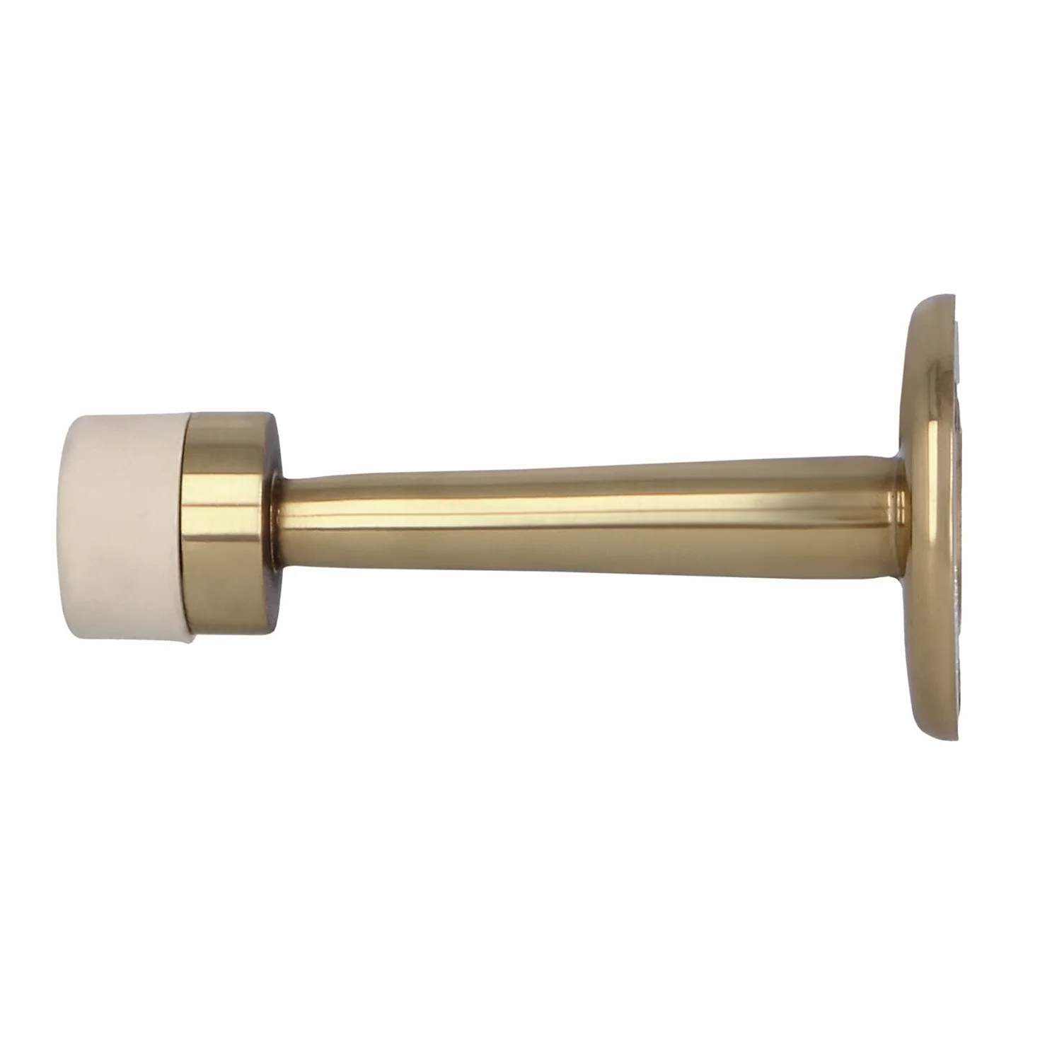 Amig Metalowy ogranicznik drzwi klasy premium, 73 mm, biały gumowy bufor - śruby w zestawie - nowoczesny design - łatwy montaż - szczotkowane złoto i stal nierdzewna - wykończenie ze stali nierdzewnej