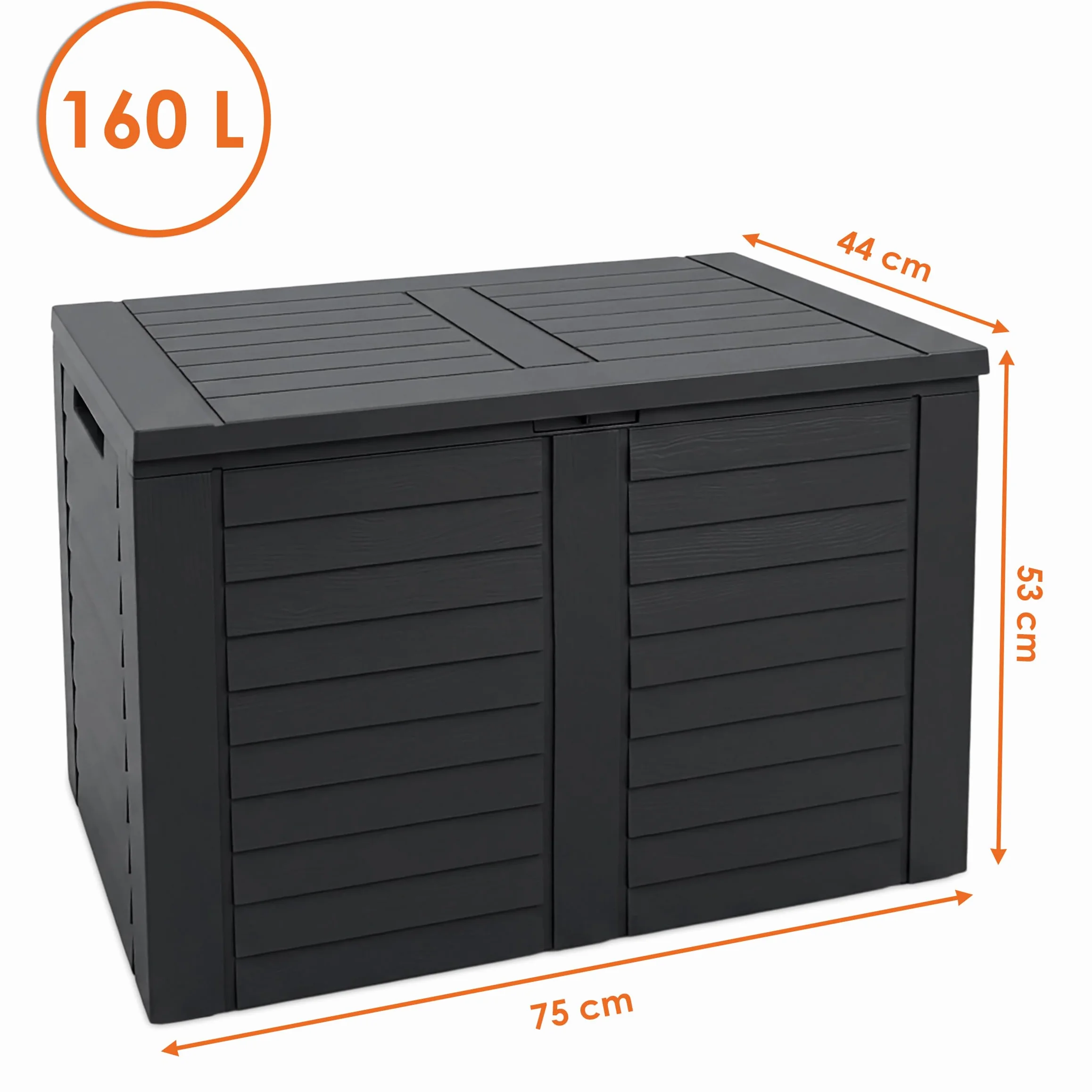 Spetebo plastikowa skrzynia na poduszki antracytowa w stylu drewna - 75 x 53 cm - skrzynia do przechowywania z pokrywą 160 L na poduszki - skrzynia ogrodowa na poduszki szydełkowe, skrzynia na