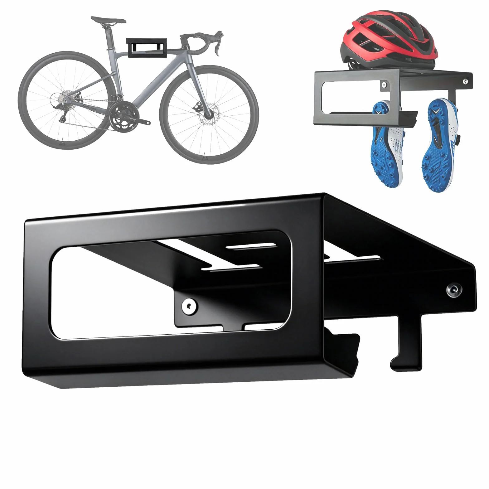 Uchwyt ścienny do roweru, 3 w 1, do użytku wewnątrz i na rower, z hakami do regału i wyściółką ochronną, wielofunkcyjny uchwyt na rower szosowy na sprzęt rowerowy
