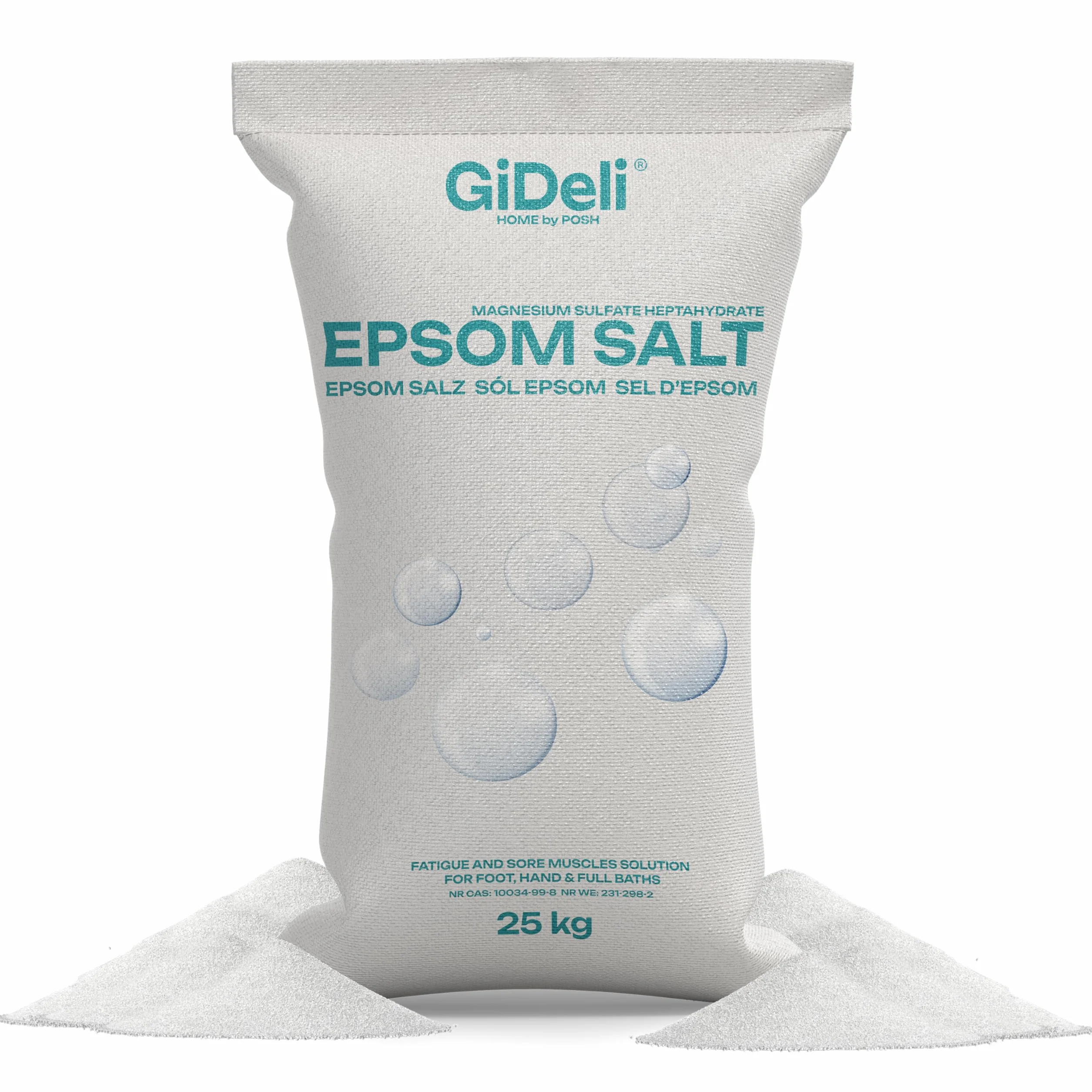 GiDeli Epsom sól do kąpieli, sól gorzka, czysty siarczan magnezu, heptahydrat, jakość farmaceutyczna (25 kg)
