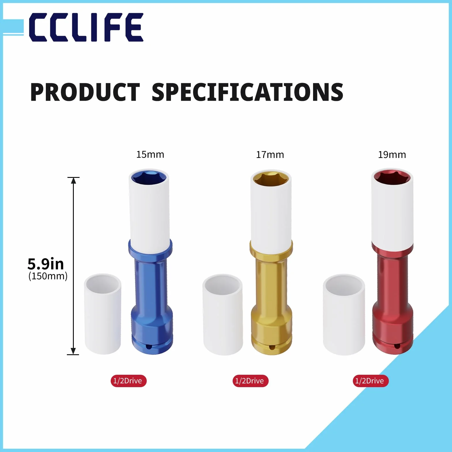 CCLIFE 3-częściowy zestaw nakrętek 1/2" do wkrętarki udarowej do felg aluminiowych