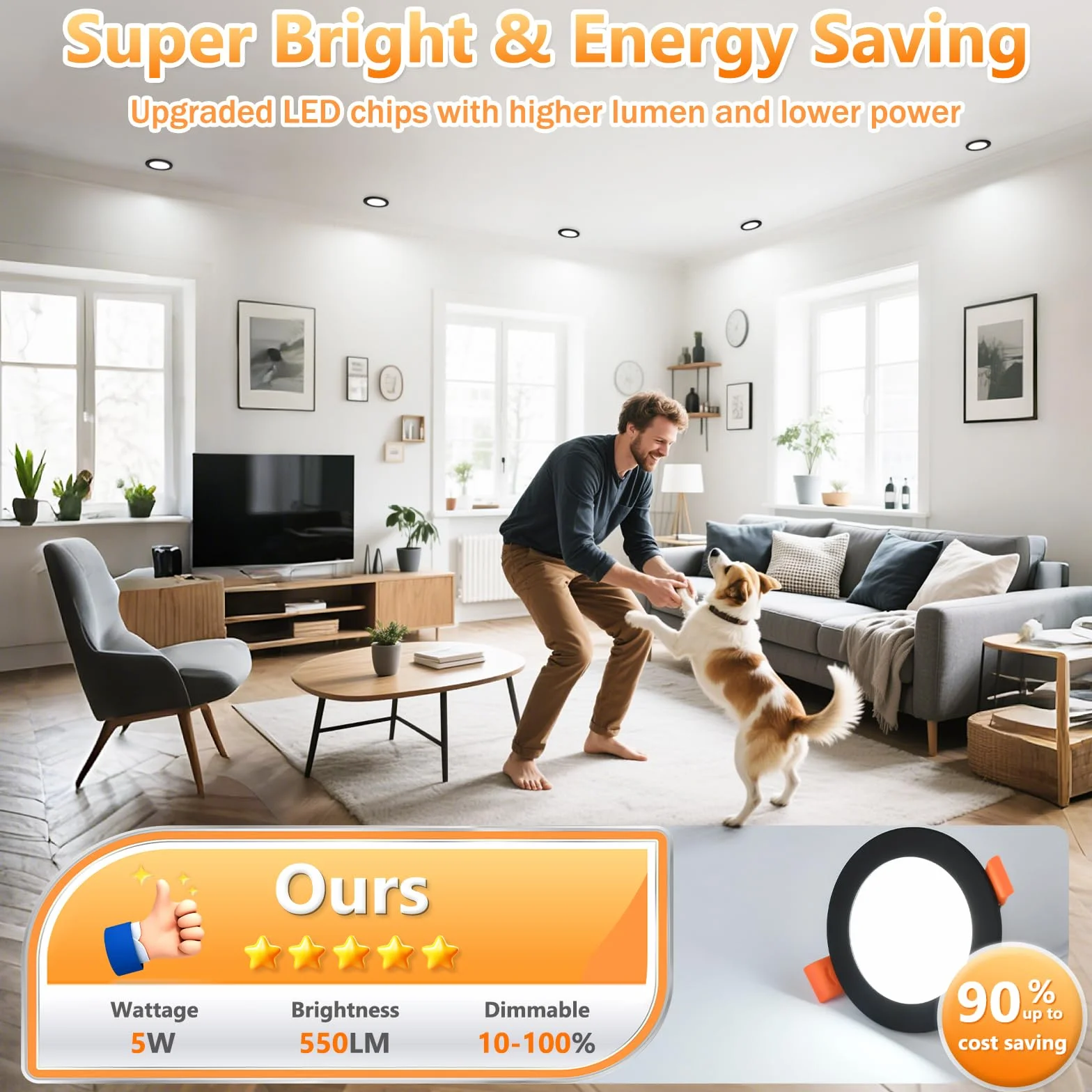 YindaLux LED reflektor do zabudowy 230 V ściemniany 5 W 550 lm reflektor sufitowy czarny płaski reflektor LED 230 V 65-75 mm IP44 łazienka reflektor do zabudowy 2700K 4000K 6500K zestaw 12 sztuk