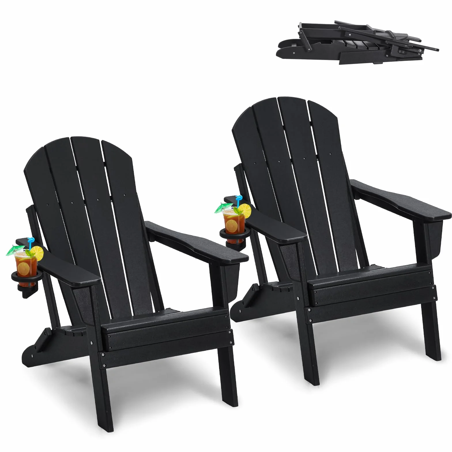 VEVOR Krzesła Adirondack z tworzywa sztucznego, zestaw 2 sztuk, odporne na warunki atmosferyczne, przenośne składane krzesła ogrodowe na patio z uchwytem na kubek, ergonomiczny relaksacyjny