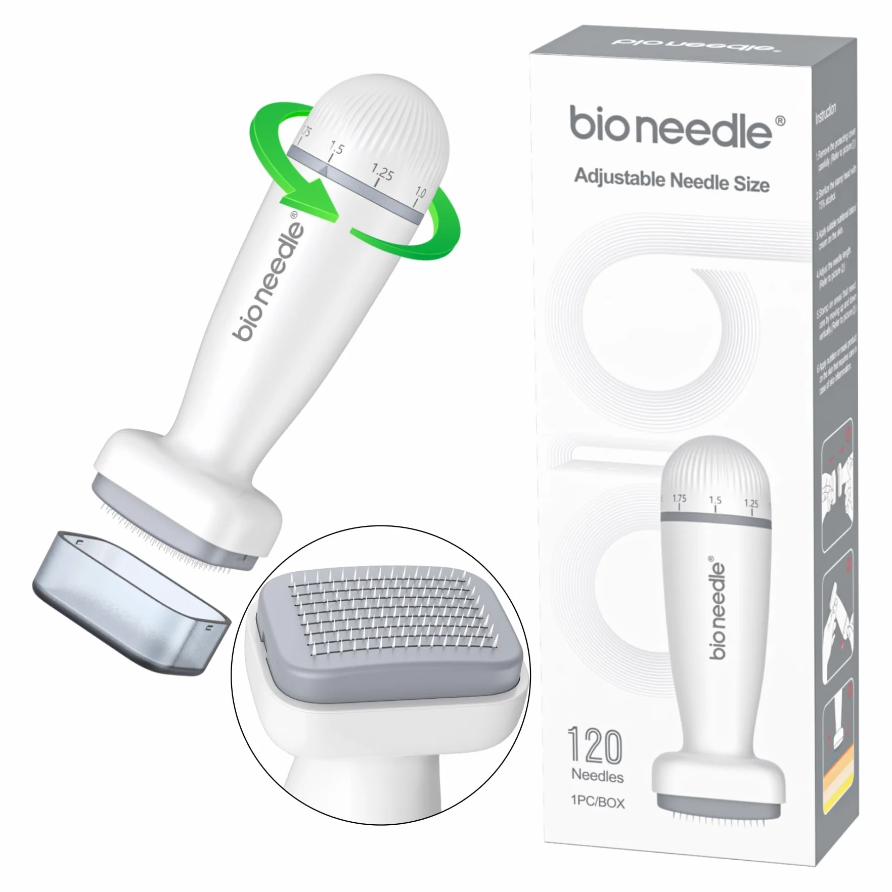 P-Beauty Derma Stamp – Dermapen – Microneedling – Mezoroller z 120 wysokiej jakości igłami ze stali nierdzewnej, regulowana długość 0-2 mm, do zapobiegania starzeniu się, regeneracji skóry