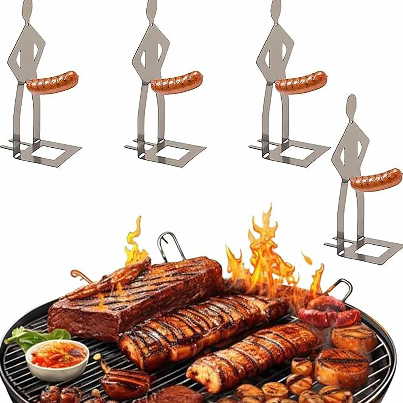 Stojak na hot dogi ze stali nierdzewnej, 3 szt. akcesoria do grilla