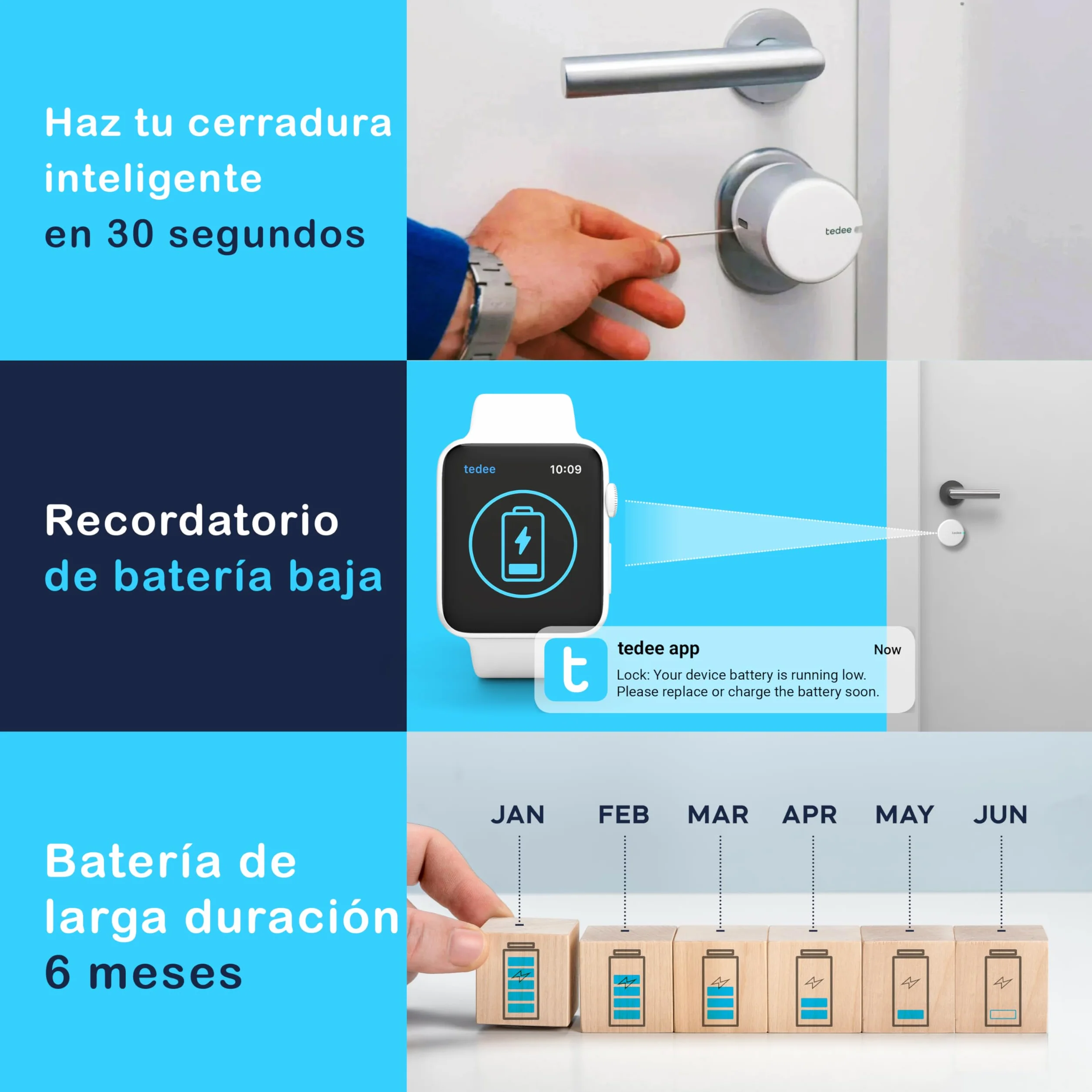 tedee Go Smart Lock, Bluetooth, elektroniczny zamek z automatyczną blokadą i aplikacją, certyfikat AV-Test (+ Bridge WiFi + Modular Cylinder Gerda 30-61 mm/37-68 mm (C) + bar)