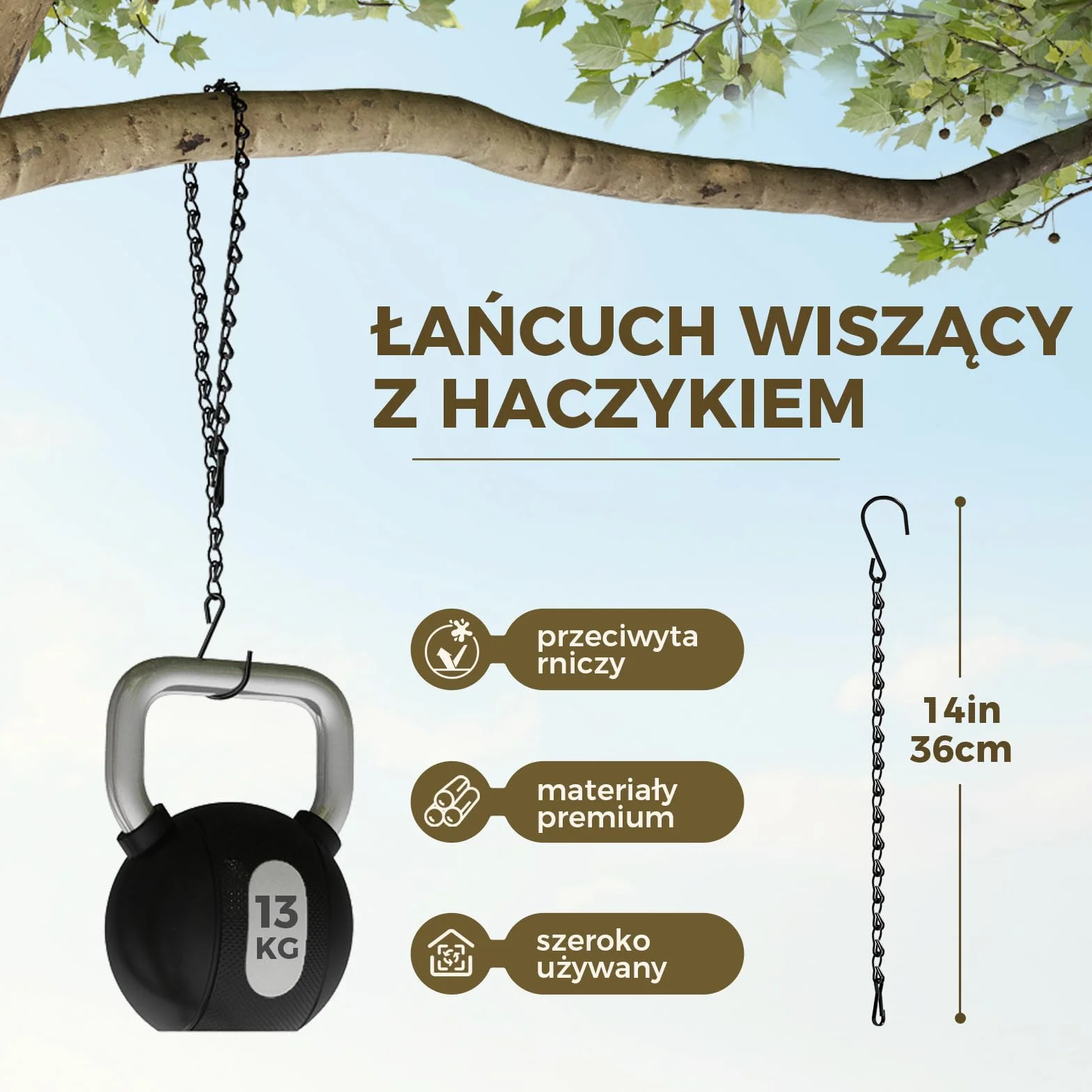 Bamworld 12 Szt. Wieszaków 35 cm Czarne Łańcuchy z Hakami Sufitowymi