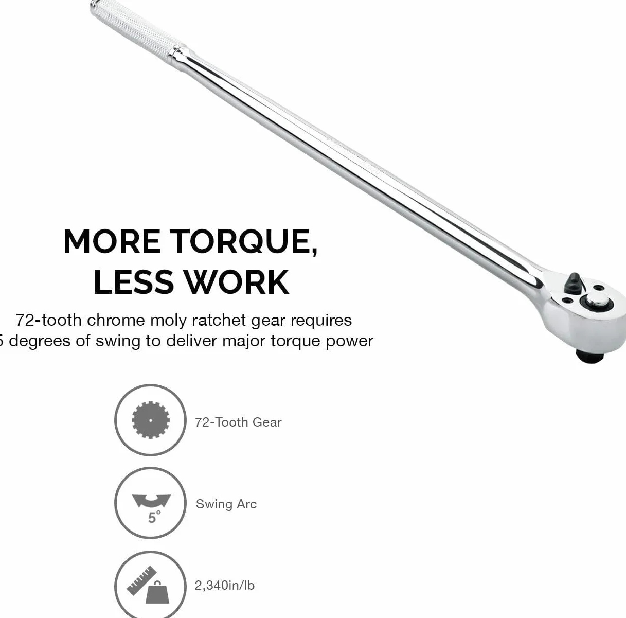 Neiko 03034A grzechotka 3/8" z bardzo długą grzechotką | długość 18" | przekładnia zębata 72 zębów | głowica Cr-Mo | stal CR-V