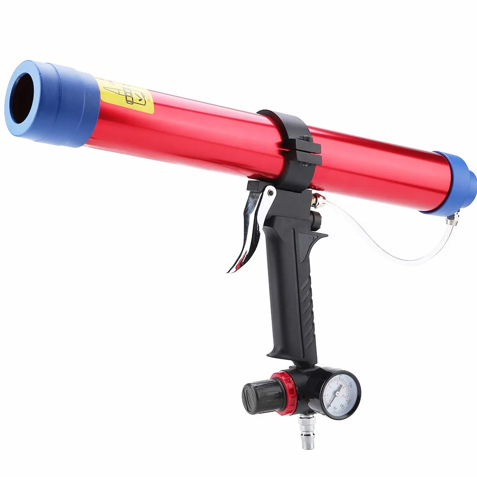 Pistolet do Uszczelniania Sprężonego Powietrza 1/4", 300-600 ml z 8 Głowicami Uszczelniającymi do Kleju i Silikonu, Profesjonalny Narzędzie Uszczelniające