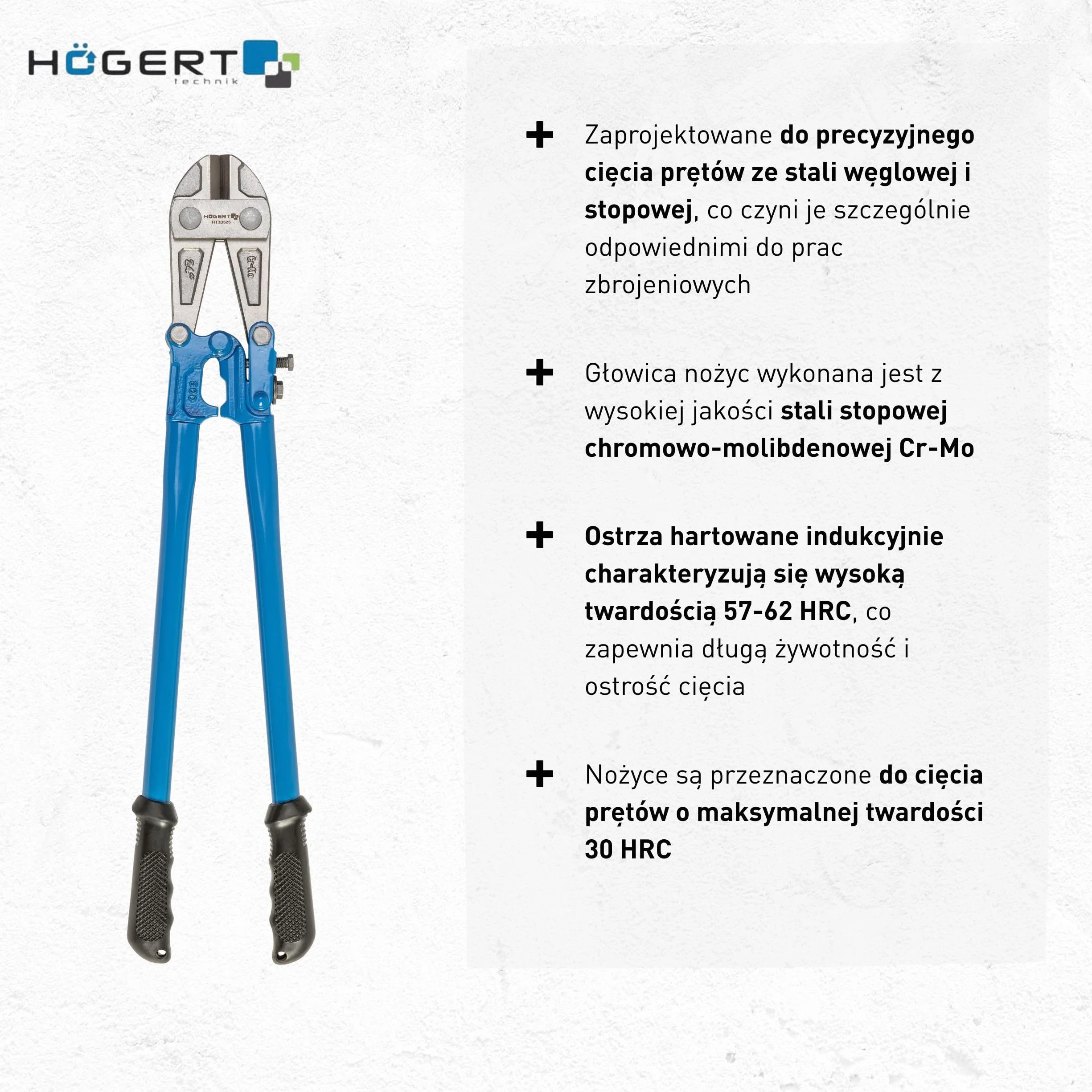 HÖGERT TECHNIK - Nożyce do cięcia sworzni 600 mm – profesjonalne, kompaktowe nożyce do bolca – bardzo hartowane krawędzie tnące – wysokiej jakości stal chromowo-molibdenowa