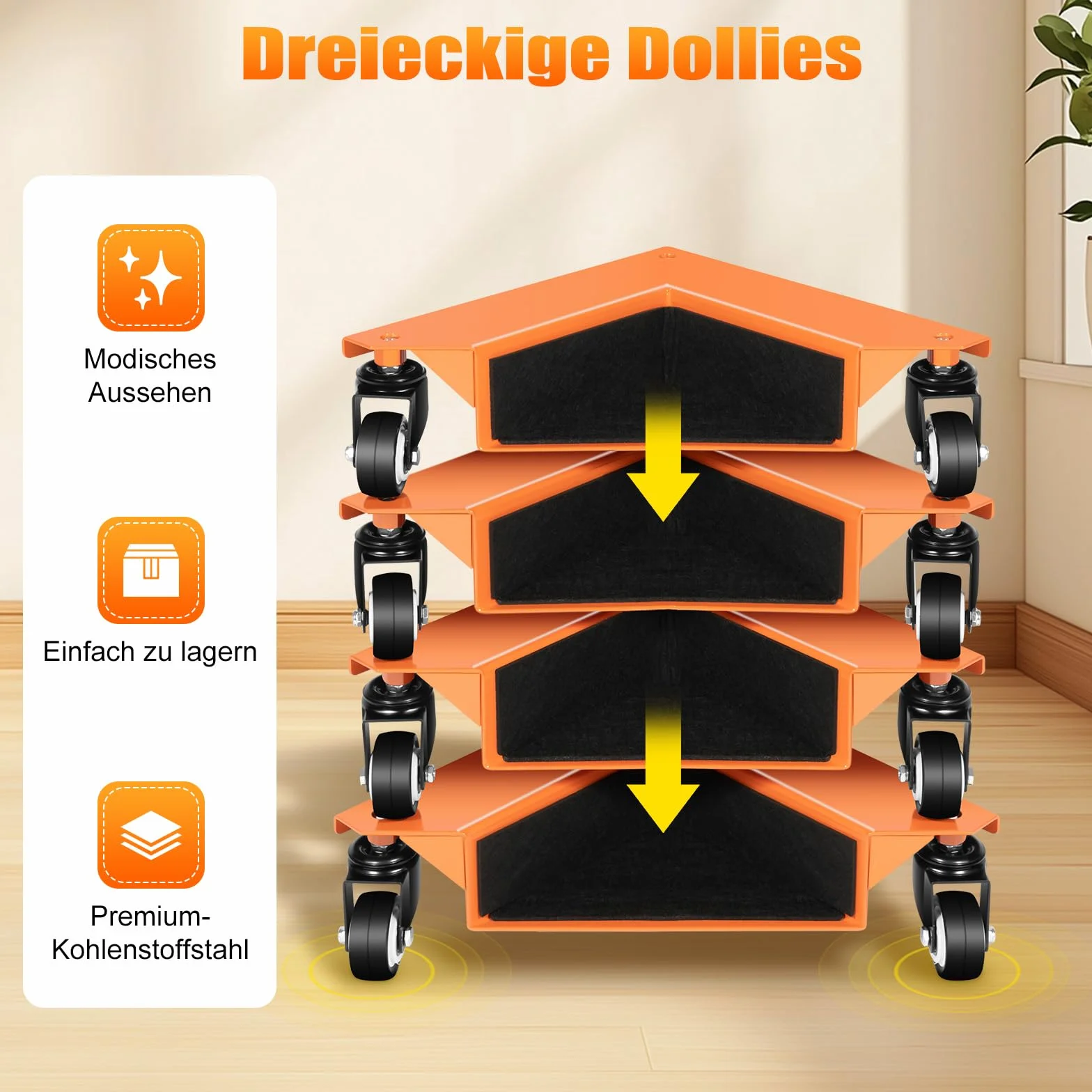 4 sztuki rolek meblowych, do dużych obciążeń, zestaw rolek transportowych do mebli, Mover szafka biurkowa, narożnik do mebli, maksymalna nośność 650 kg, rolki transportowe do mebli