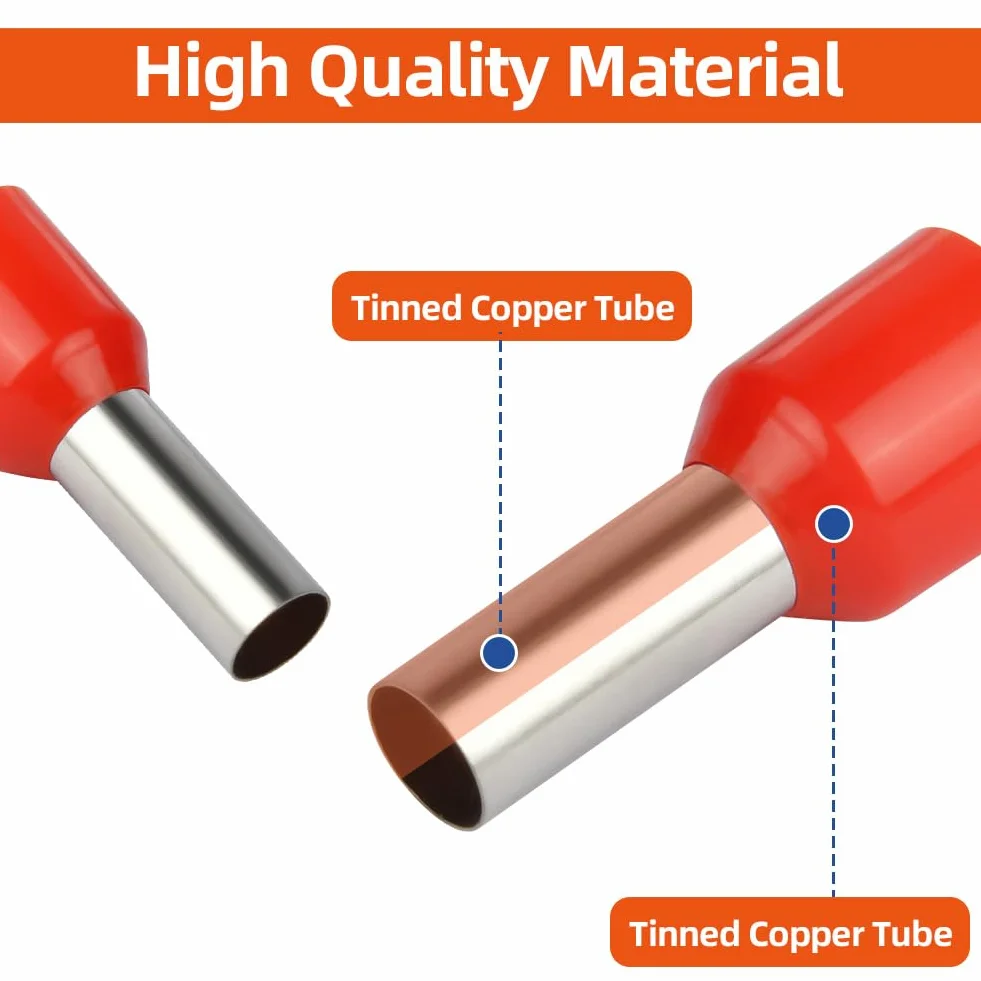 flintronic Zestaw tulejek kablowych 10 mm², 100 sztuk końcówek kablowych, płaskie tulejki, złącza zaciskowe, osłony izolacyjne, widelce, końcówki kablowe, pudełko kablowe, złącze wtykowe dla