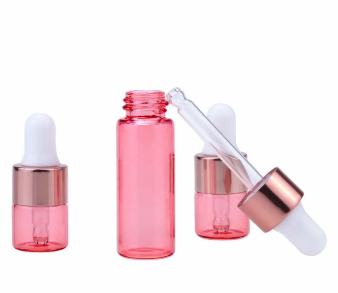 Szklana Butelka z Pipetą Many Beauty – Pojemnik na Serum, Olejki, Kosmetyki DIY – Hermetyczna i Wielokrotnego Użytku – Różne Rozmiary (CIEMNY RÓŻ, 1ML)