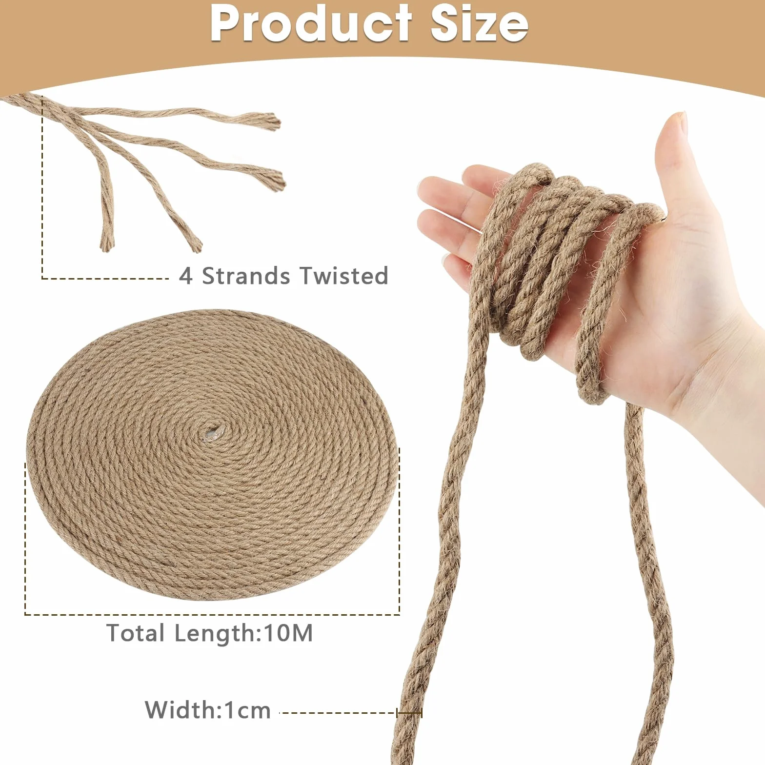Lina konopna, 10 mm x 10 m Lina jutowa naturalna Lina sznurkowa jutowy Grubość 10 mm Brązowy Sznur do pakowania Lina poręczowa do ogrodu DIY Dekoracja