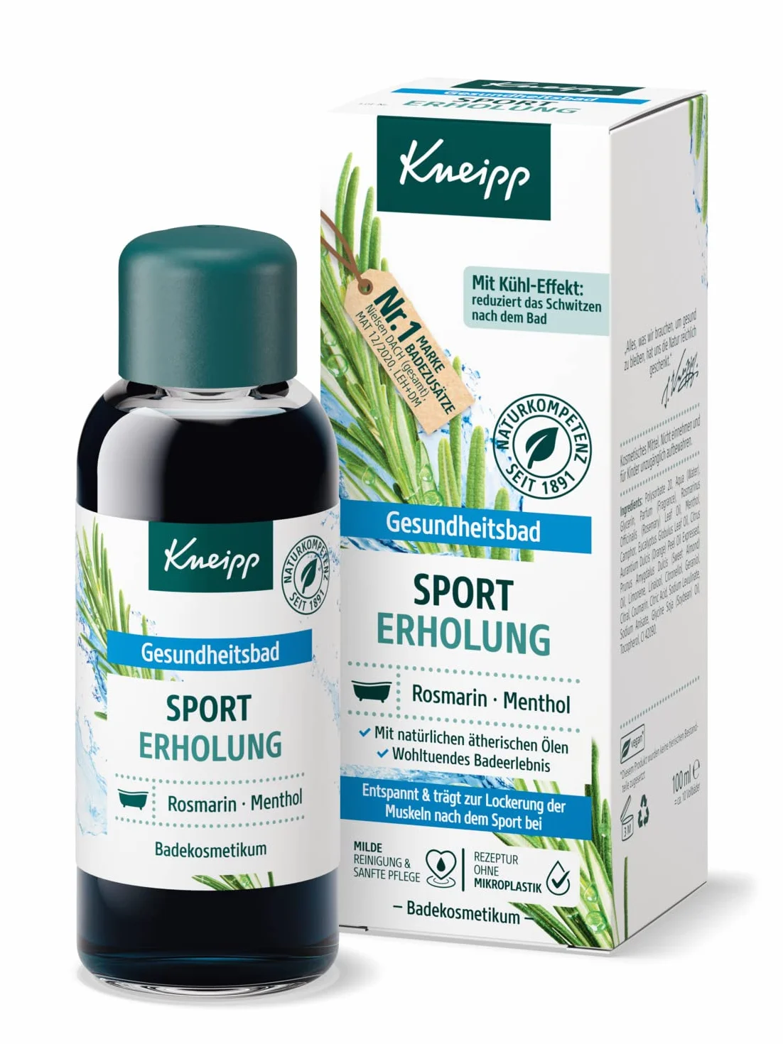 Kneipp Kąpiel zdrowotna, sport rekreacja – olejek do kąpieli z naturalnym olejkiem eterycznym rozmarynu i mentolem oraz olejkami eterycznymi z eukaliptusa i kamfory – relaksujący i rozluźniający – z
