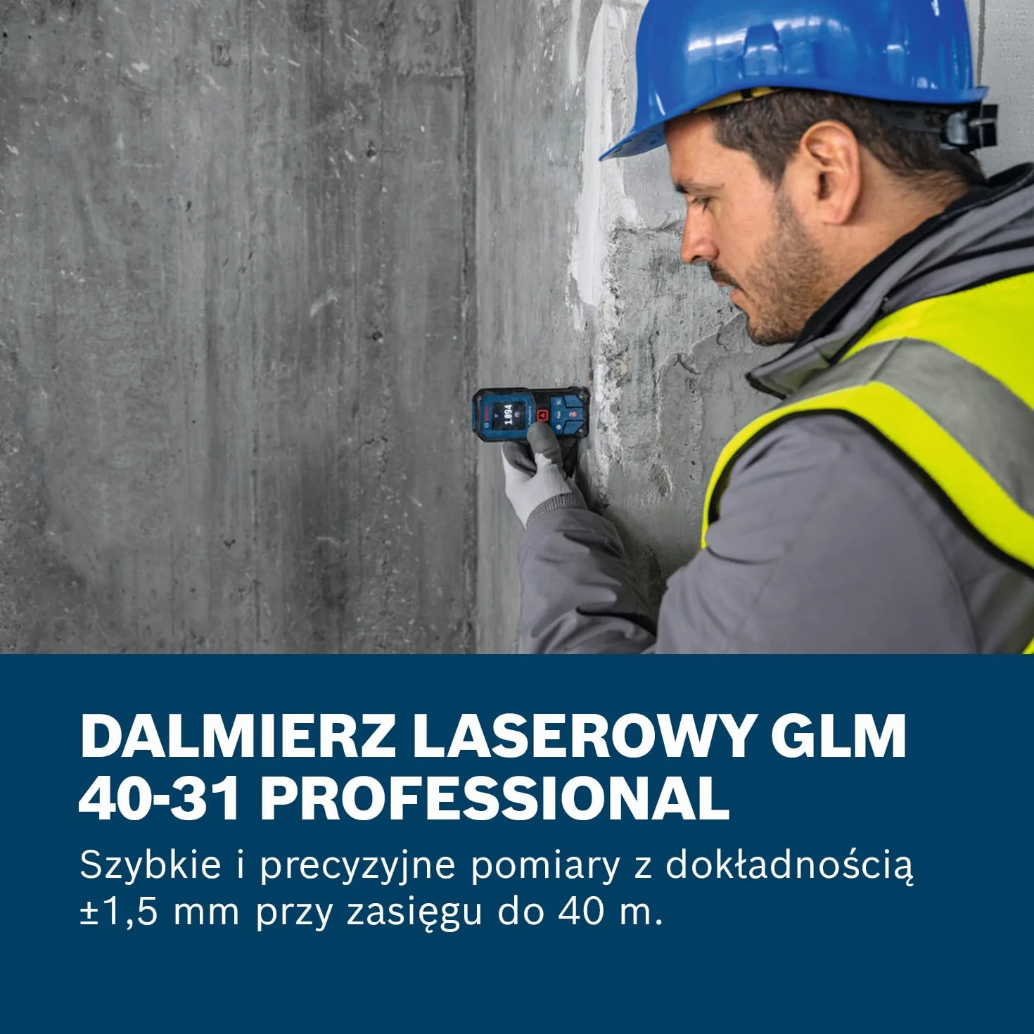 Bosch Professional Dalmierz laserowy GLM 40-31 (certyfikat IP65, obudowa amortyzująca wstrząsy, automatyczne obliczenia długości/powierzchni/kubatury, kompatybilność z akumulatorem Li-ion)