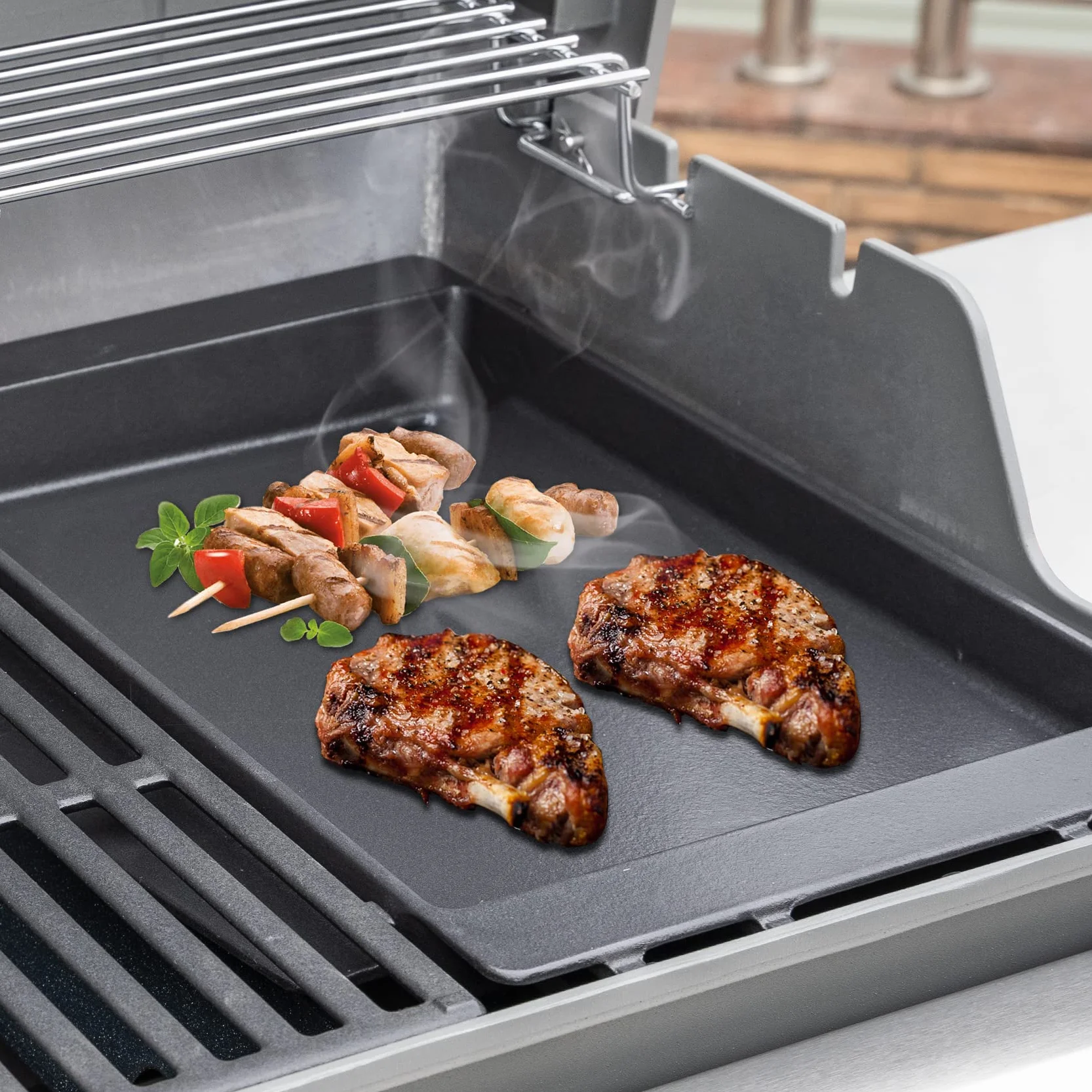 Onlyfire Żeliwny Ruszt do Grilla, Nieprzywierający, Płaski Ruszt do Grilli Gazowych Weber Spirit i Spirit II Serii 200/300, Patelnia Żeliwna, Patelnia Grillowa, 43 x 29 cm